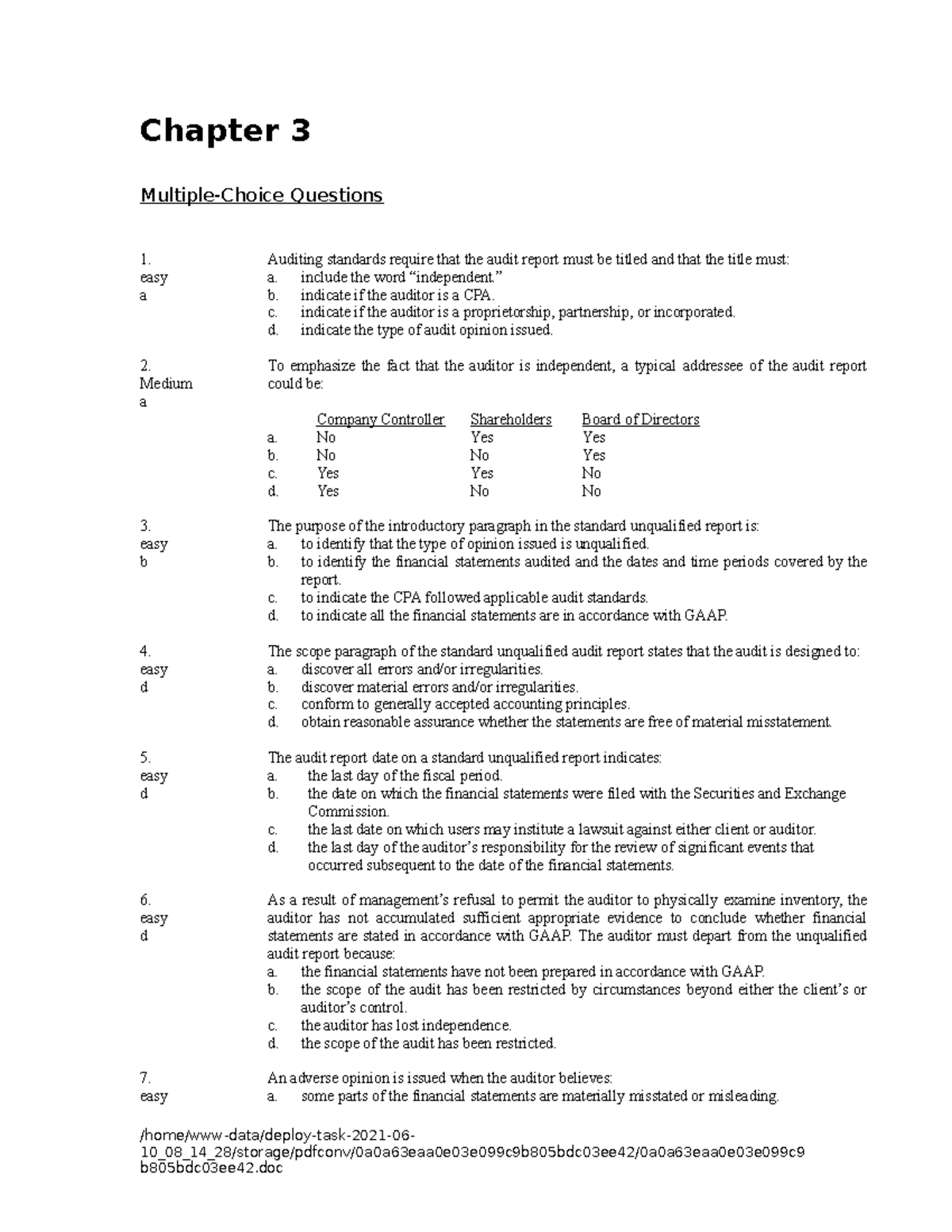 Chapter-03 Practical Exam About Auditing Theory - Chapter 3 Multiple ...