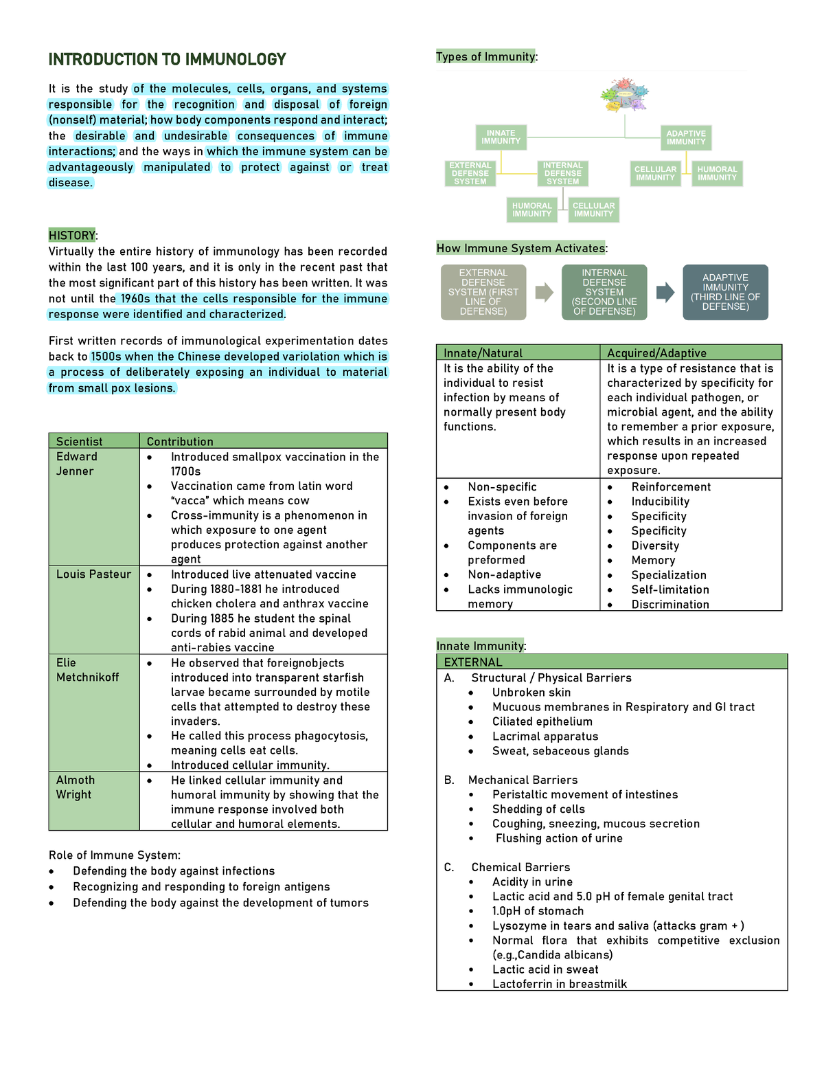 IMSE- Prelim-LEC-1 - okayyy - INTRODUCTION TO IMMUNOLOGY It is the ...