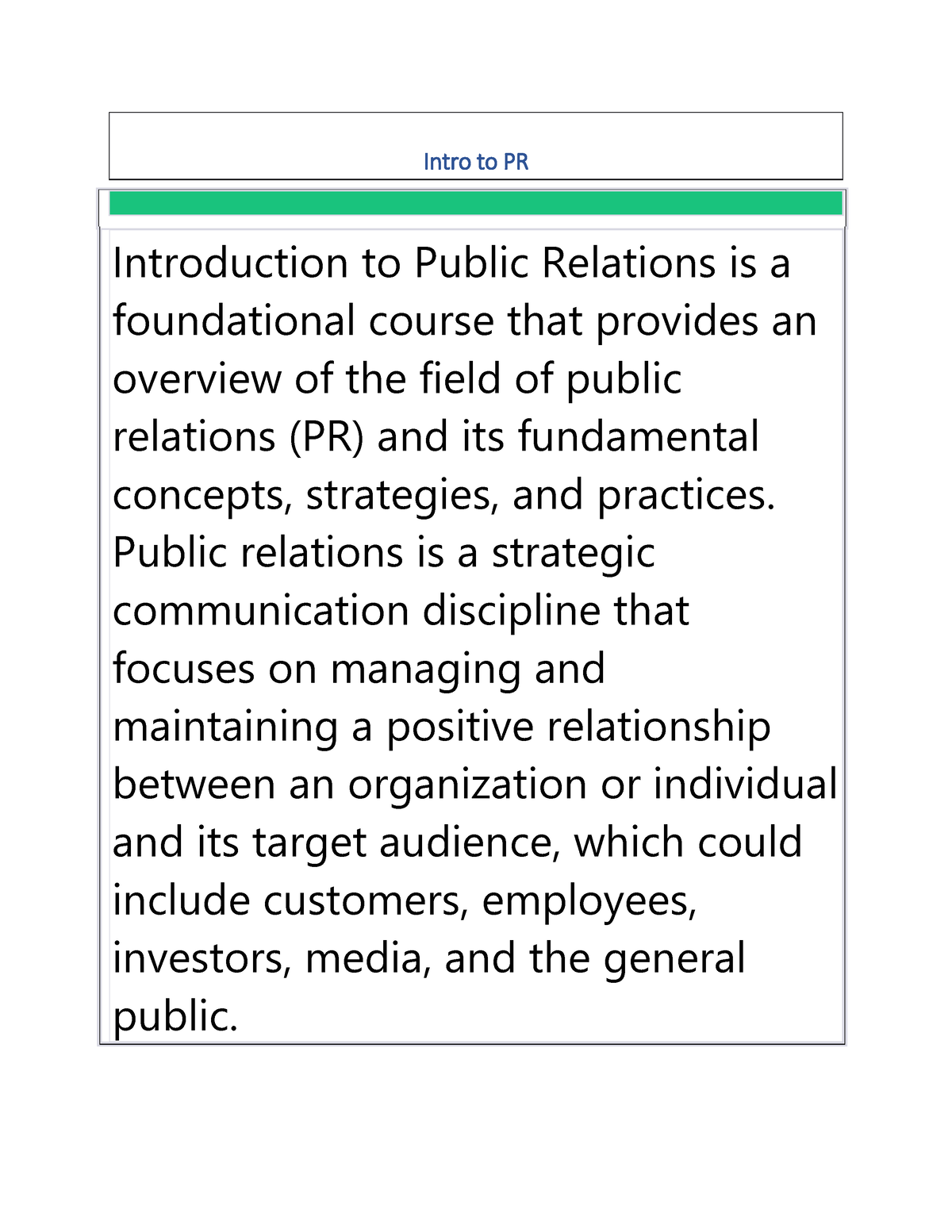 public relations introduction essay