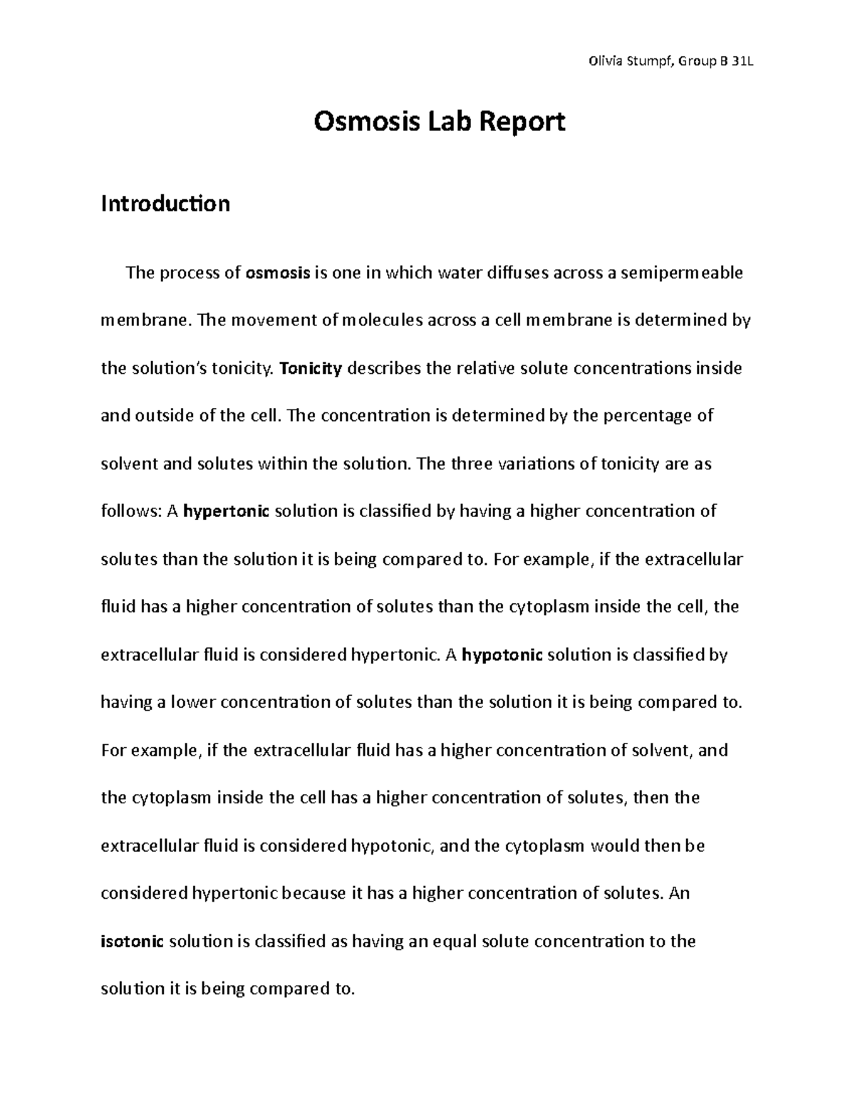 osmosis experiment paper