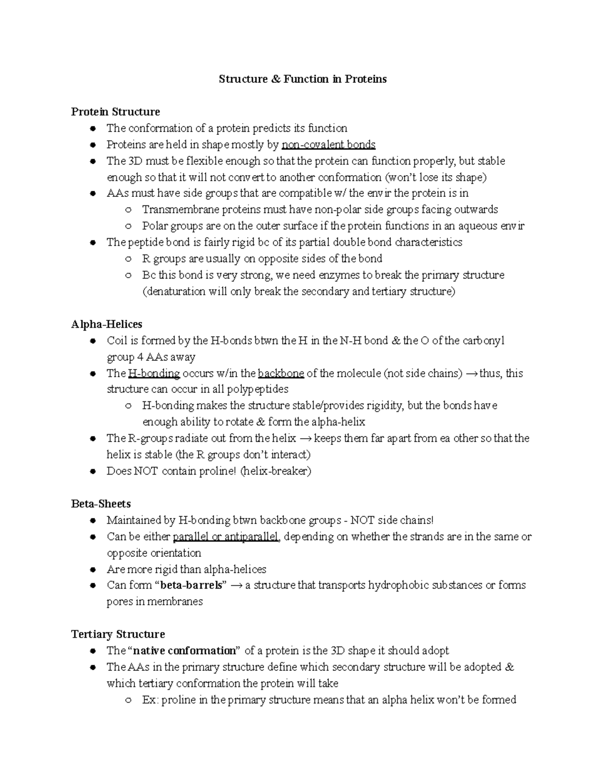 Structure and Function in Proteins Lecture - Structure & Function in ...