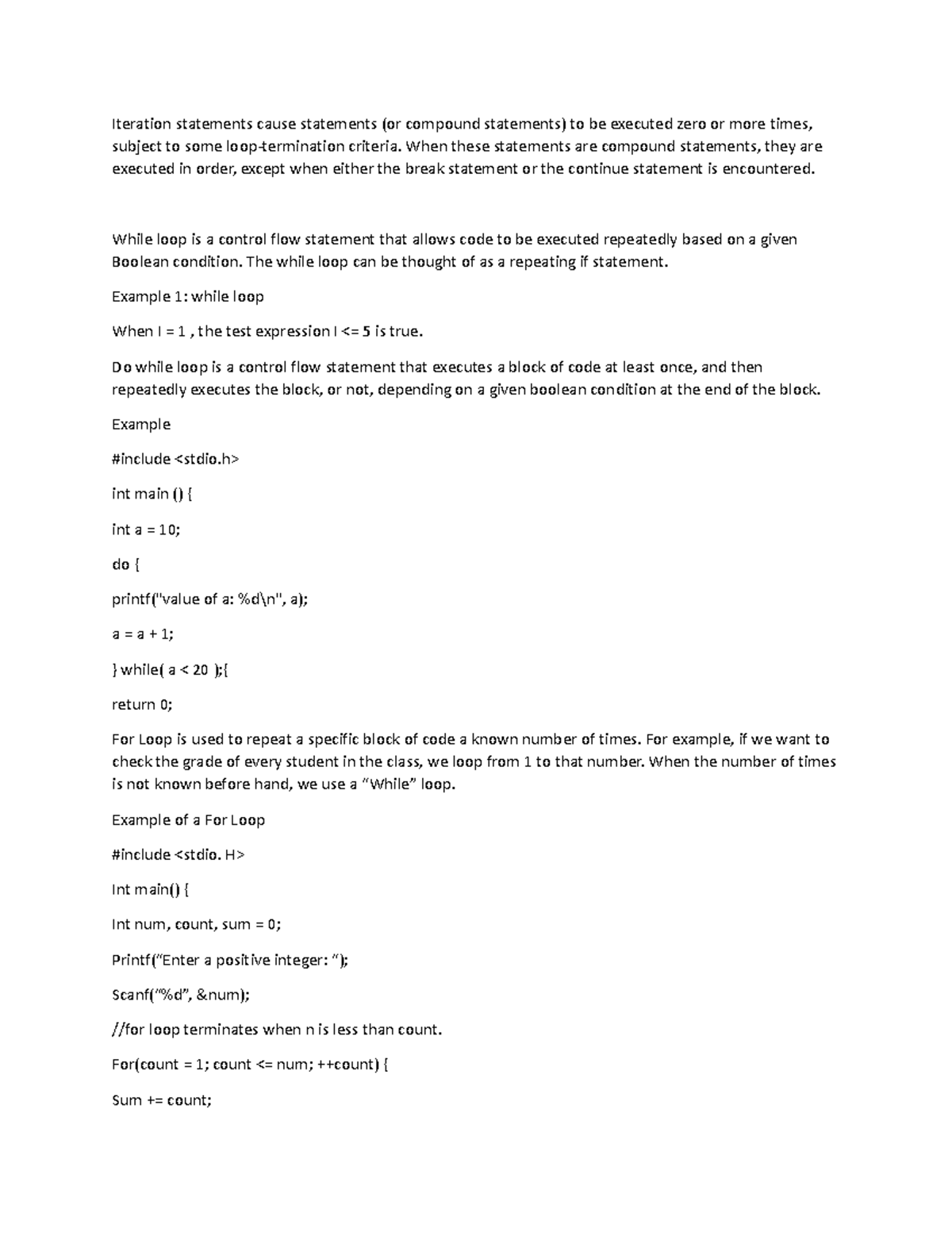 Document - Activities - Iteration statements cause statements (or ...