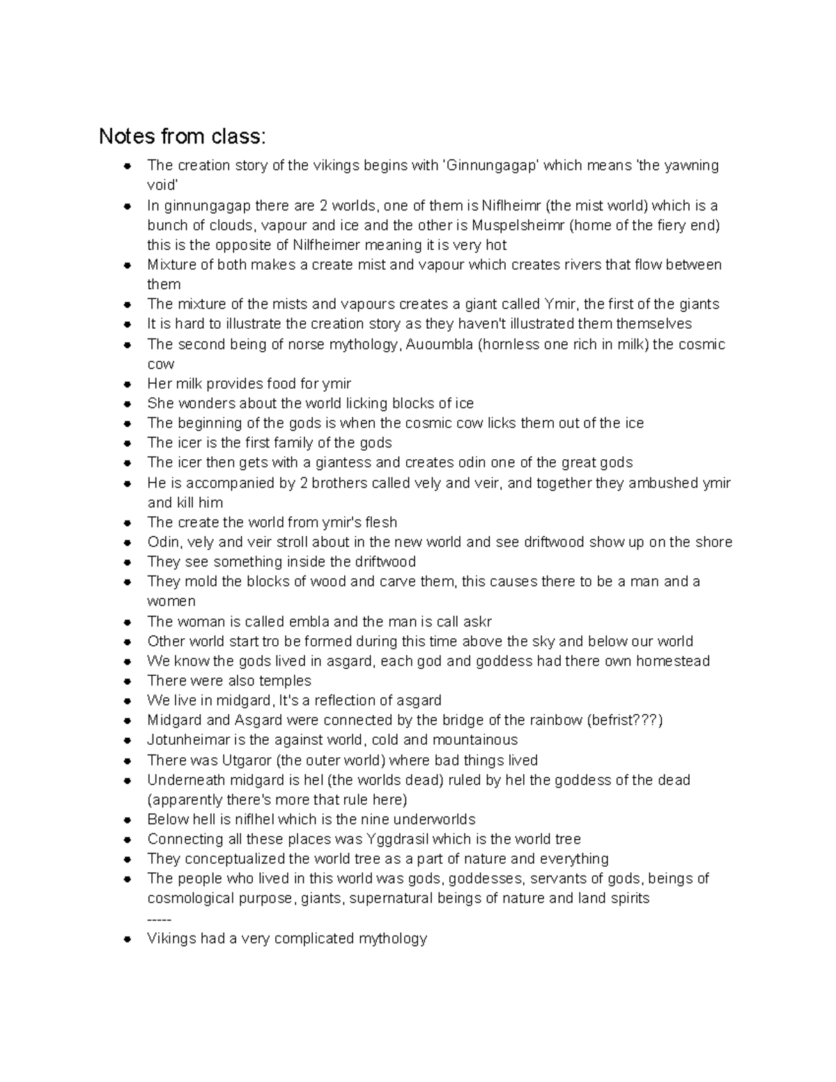 Norse Mythology Notes - Notes from class: The creation story of the ...