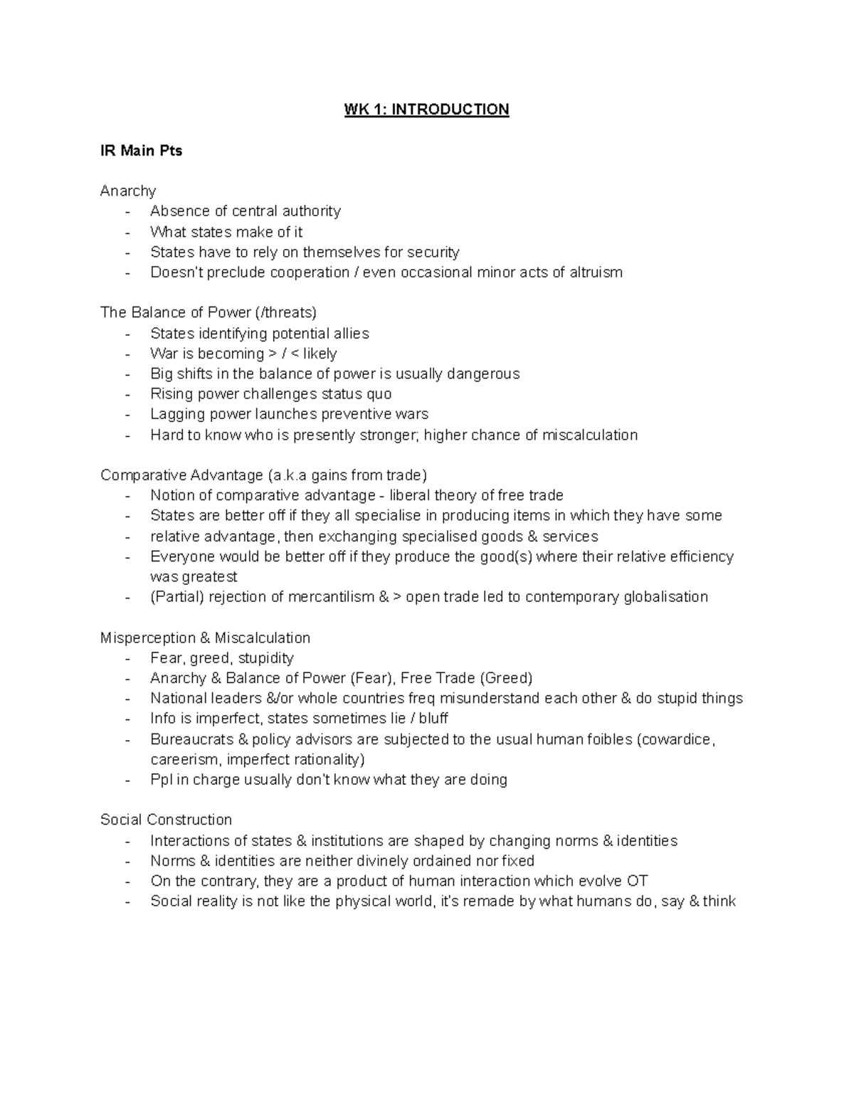 Intro to IR & FP Batch 1 Main Stream International Theory - WK 1 ...