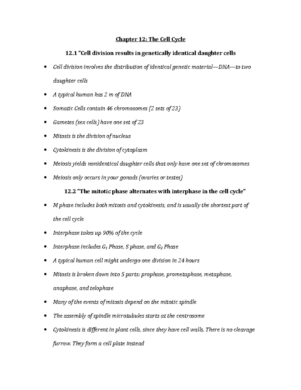 Chapter 12 Outline - Summary Campbell Biology - Chapter 12: The Cell ...