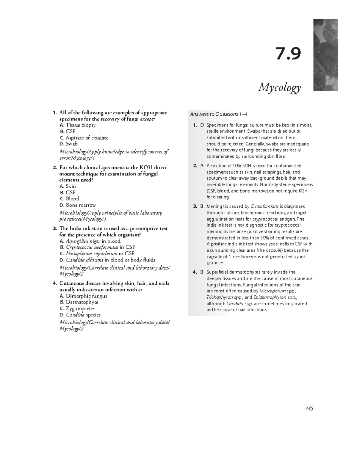 HARR PARA - harr mtle para - 445 7. Mycology 1. All of the following ...