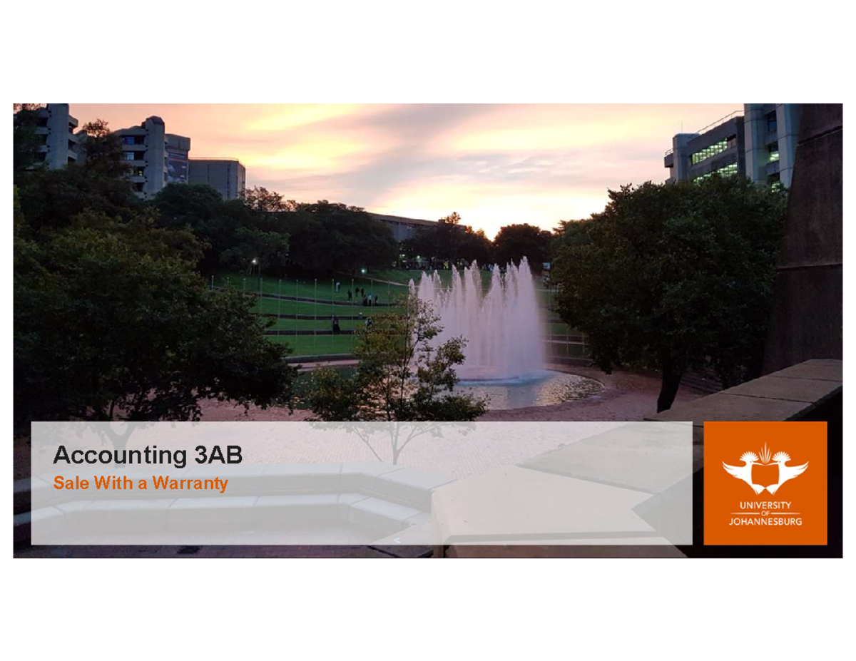 Lesson 9 Sale With Warranty Slides Accounting 3AB Sale With a
