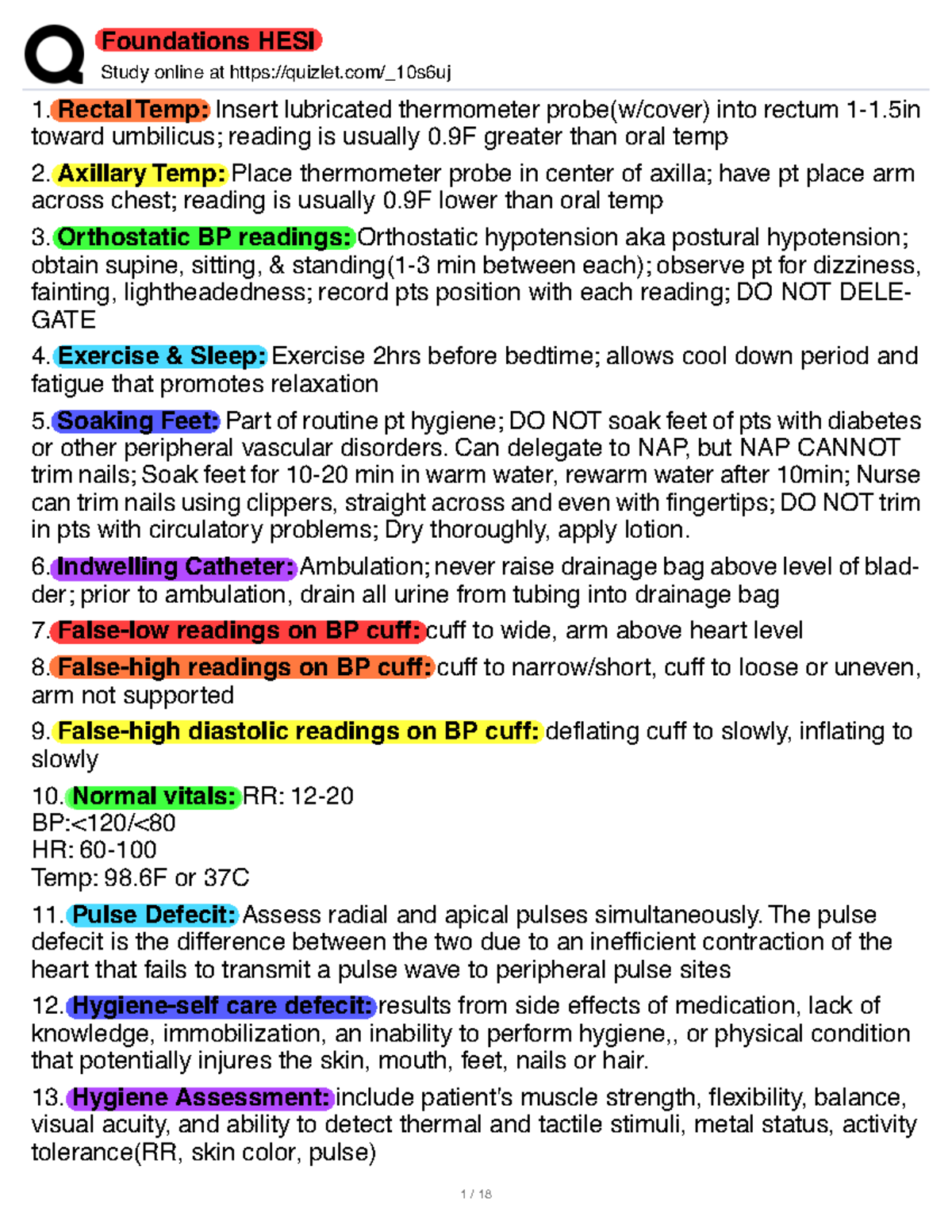 HESI Fundamental Notes Study online at quizlet/_10s6uj Rectal Temp Insert lubricated