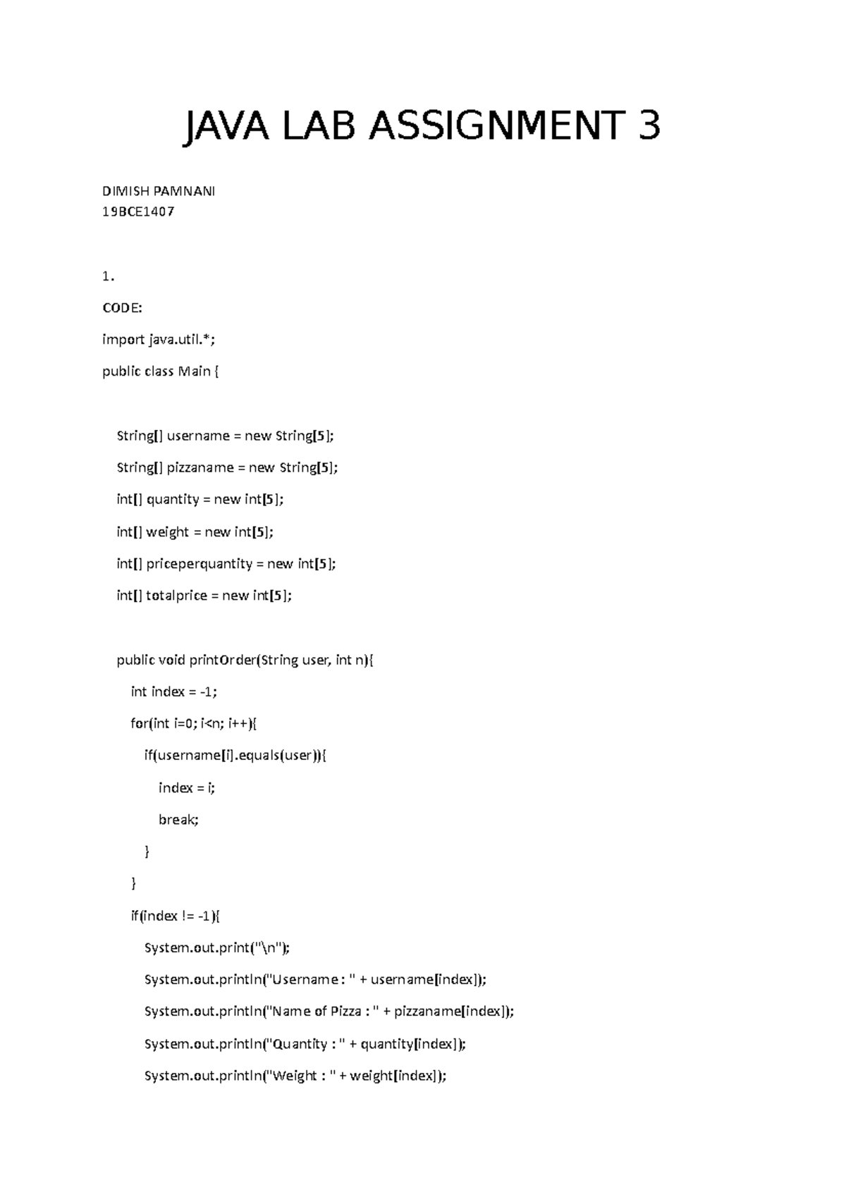 JAVA LAB Assignment 3 JAva JAVA LAB ASSIGNMENT 3 DIMISH PAMNANI