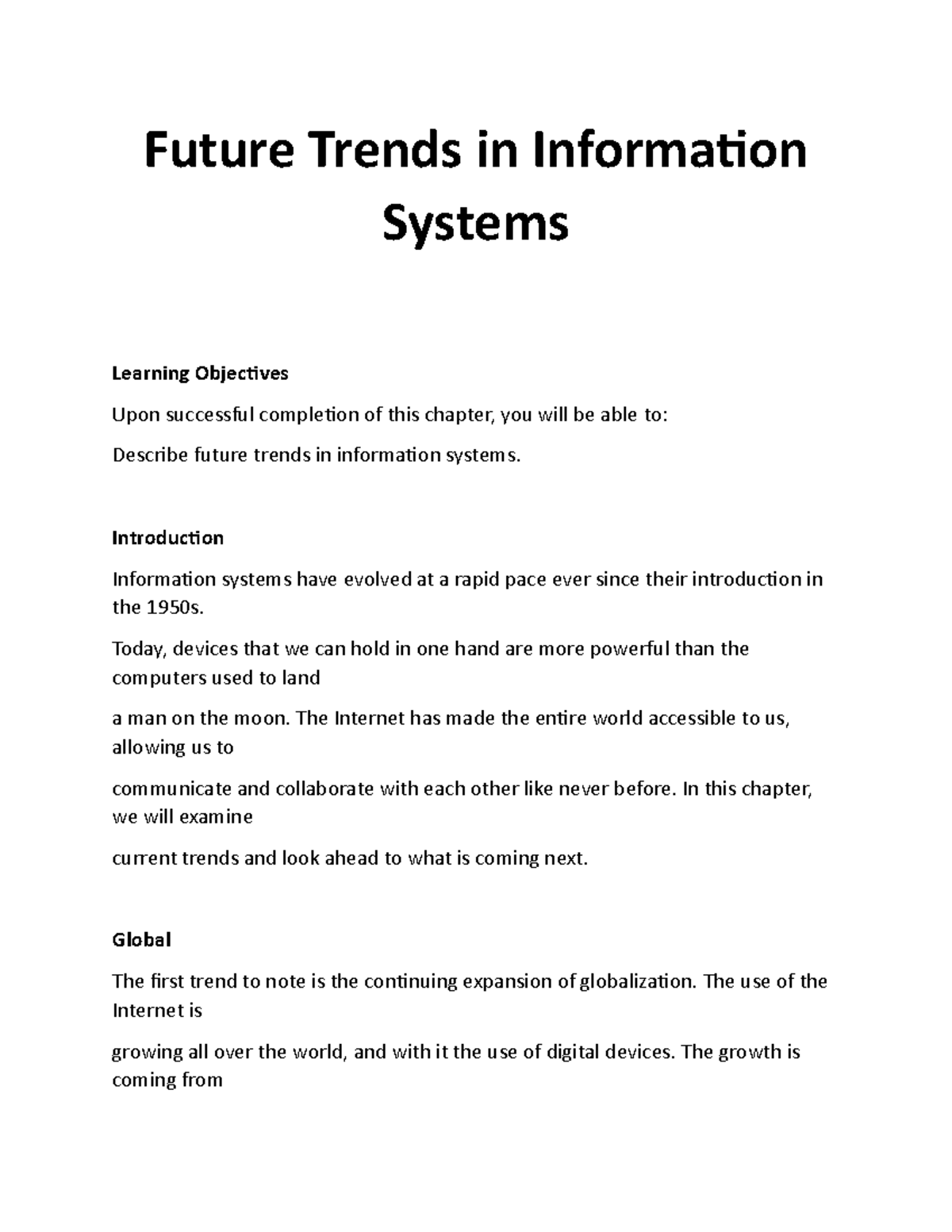 Future Trends In Information Systems Future Trends In Information