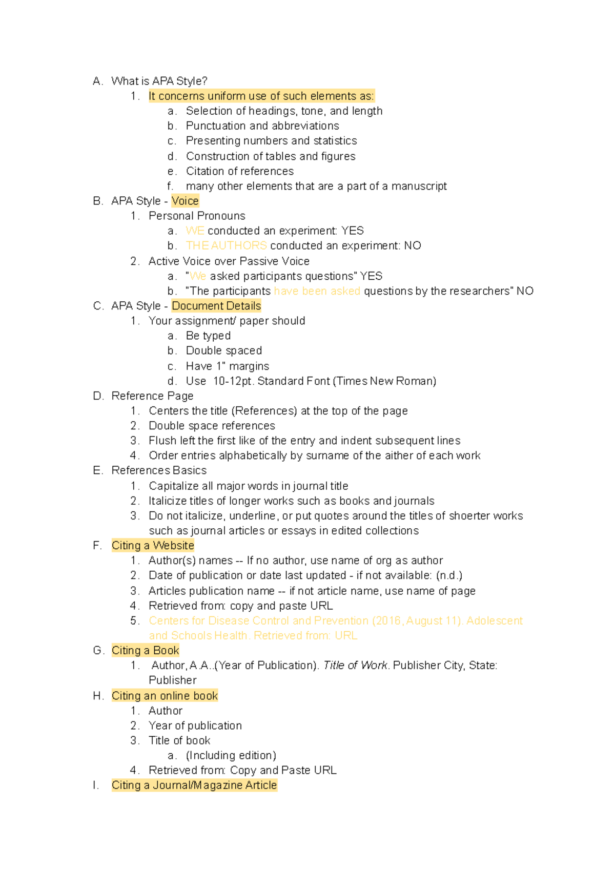 APA Style - Fundamentals of Speech Communications, Alexis Matthews, MWF ...