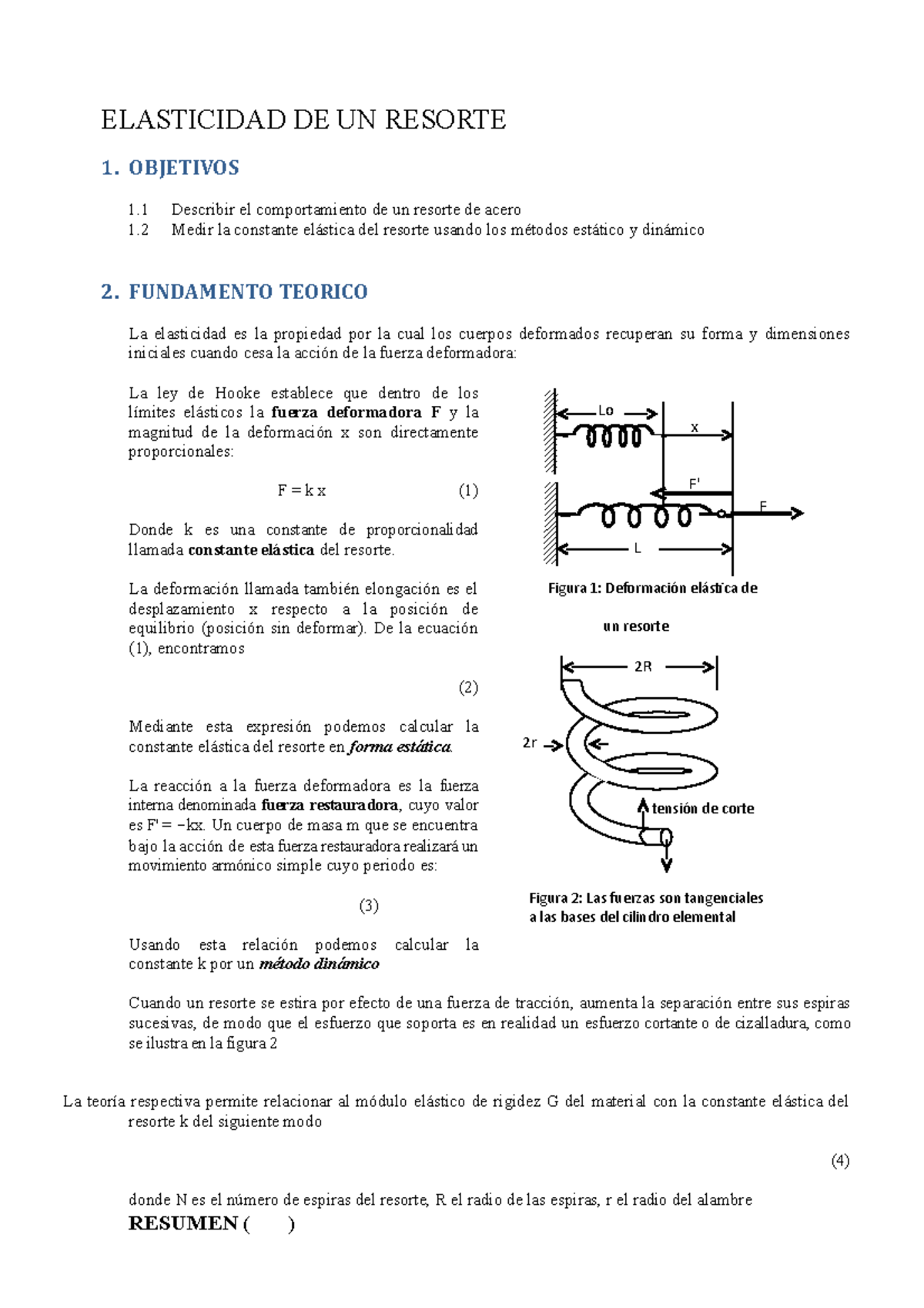 Informe 07 0 E Resorte 1 - Apuntes - ELASTICIDAD DE UN RESORTE 1 ...