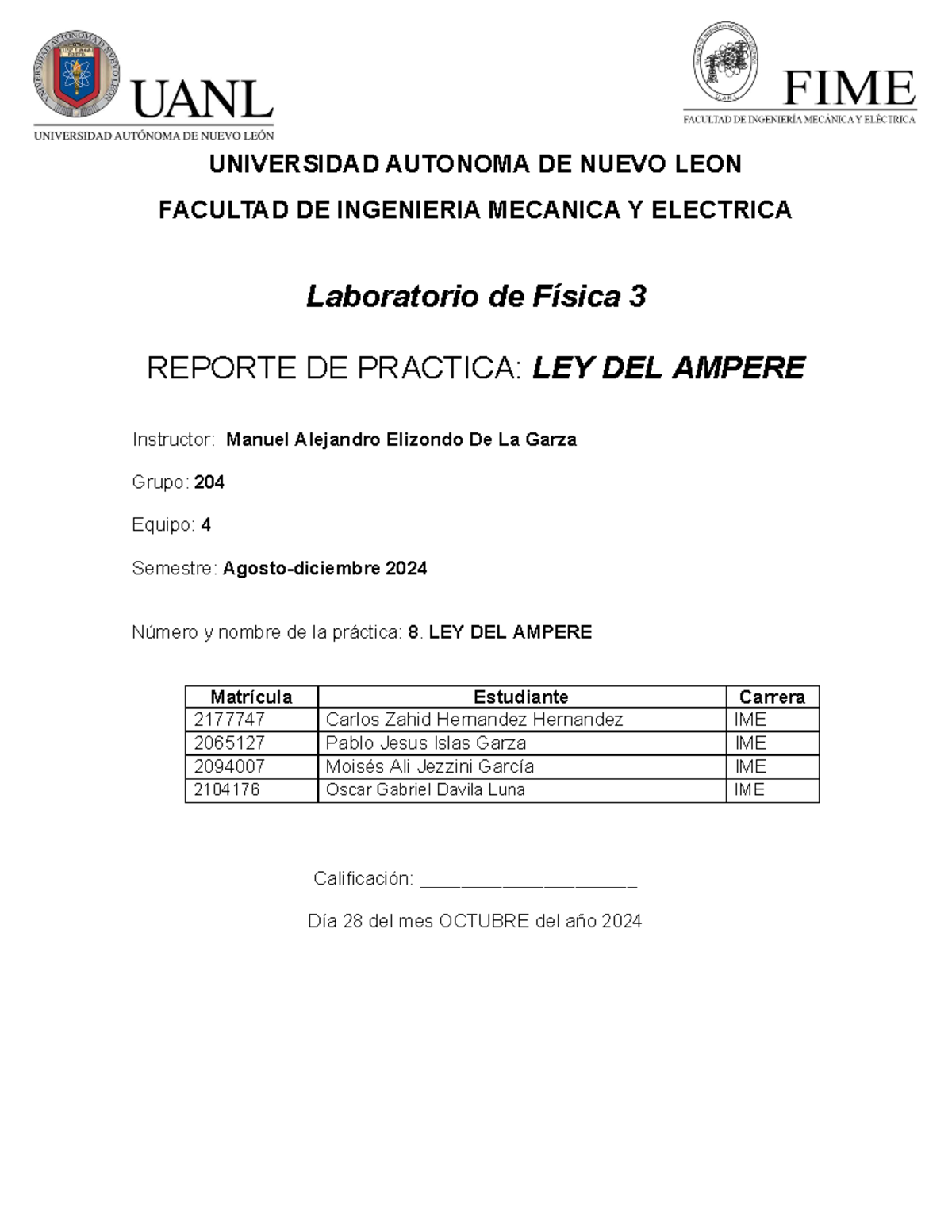 practica 8 de fisica 3 - UNIVERSIDAD AUTONOMA DE NUEVO LEON FACULTAD DE ...