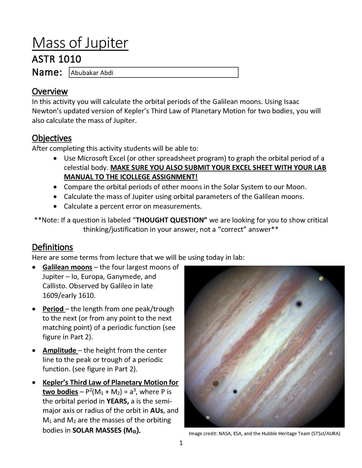 6jupiter Mass This Is A Astronomy Assignment Mass Of Jupiter Astr 1010 Name Overview In 3663