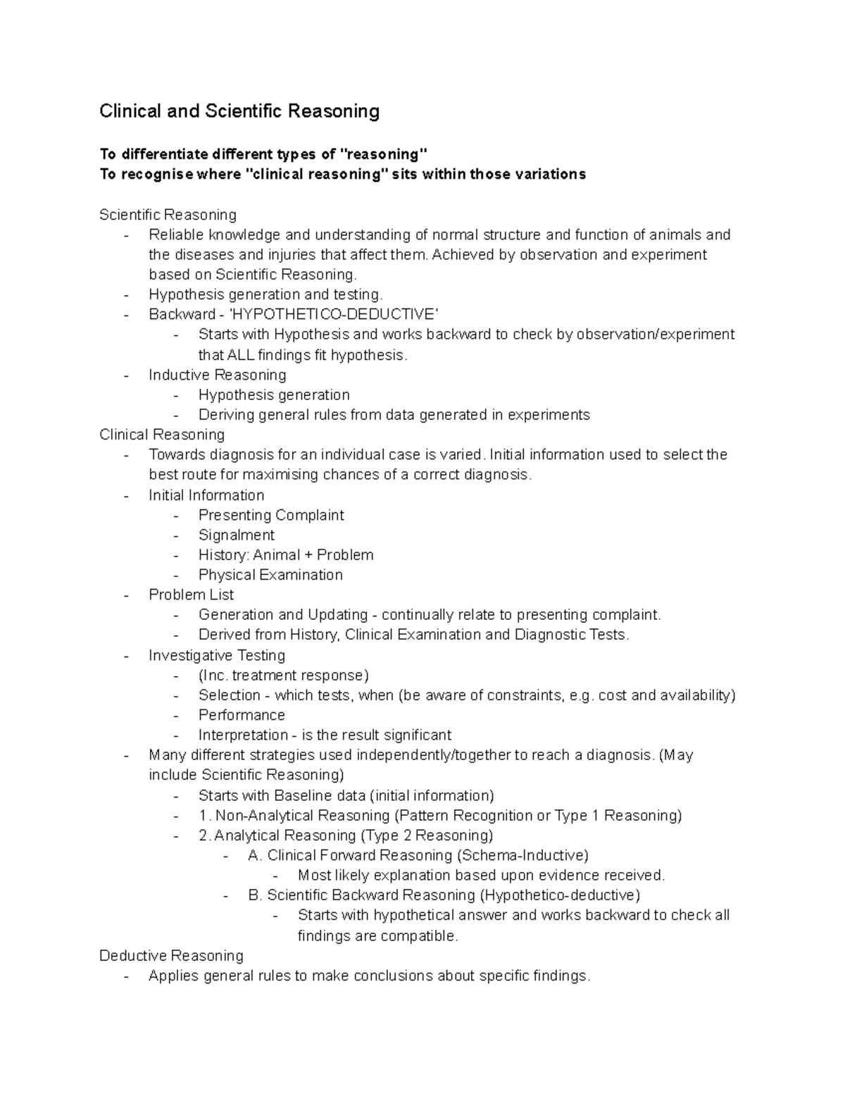 Clinical and Scientific Reasoning - Achieved by observation and ...