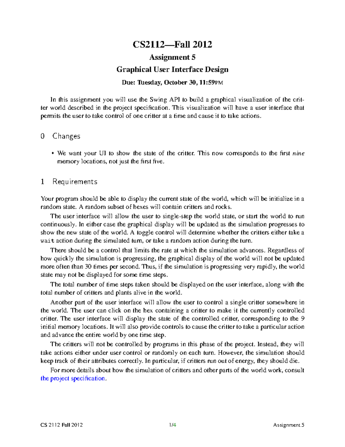 Hw5-4 - Assignment From CS 2112 Taught By Professor Andrew Myers During ...