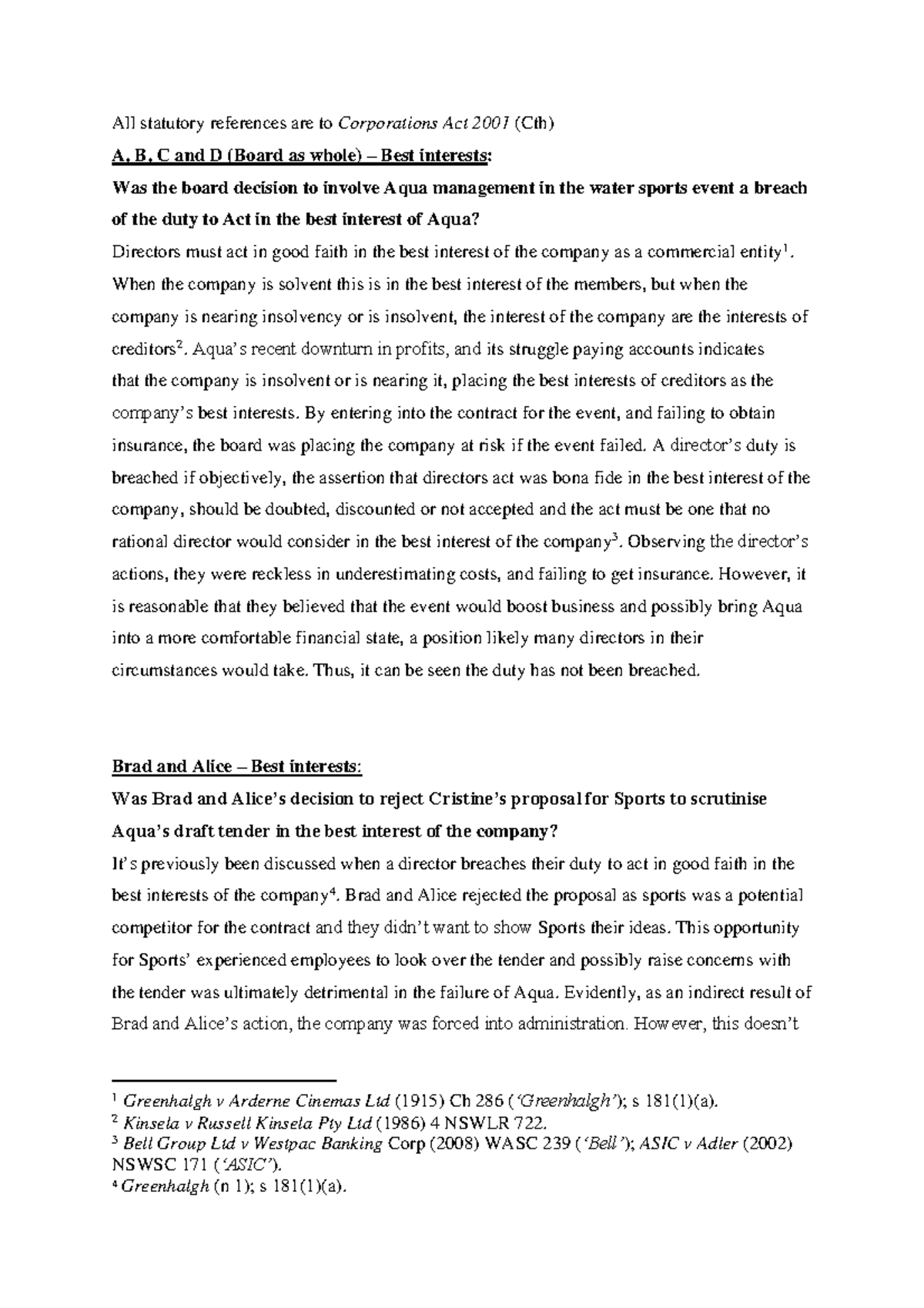 Claw1003 assignment - All statutory references are to Corporations Act ...