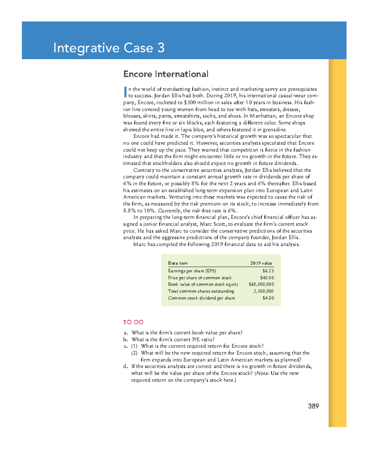 Encore-International - 389 Integrative Case 3 Encore International I n ...