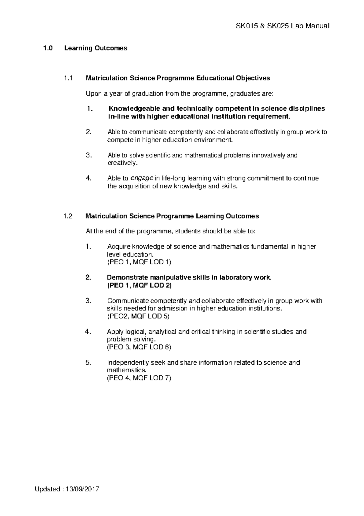 LAB Manual SK015 SK025 SK015 & SK025 Lab Manual 1 Learning 1