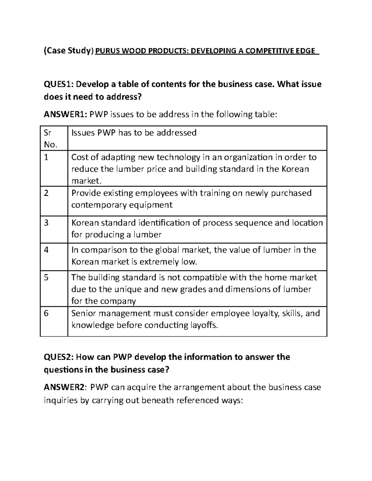 wood products case study answer key