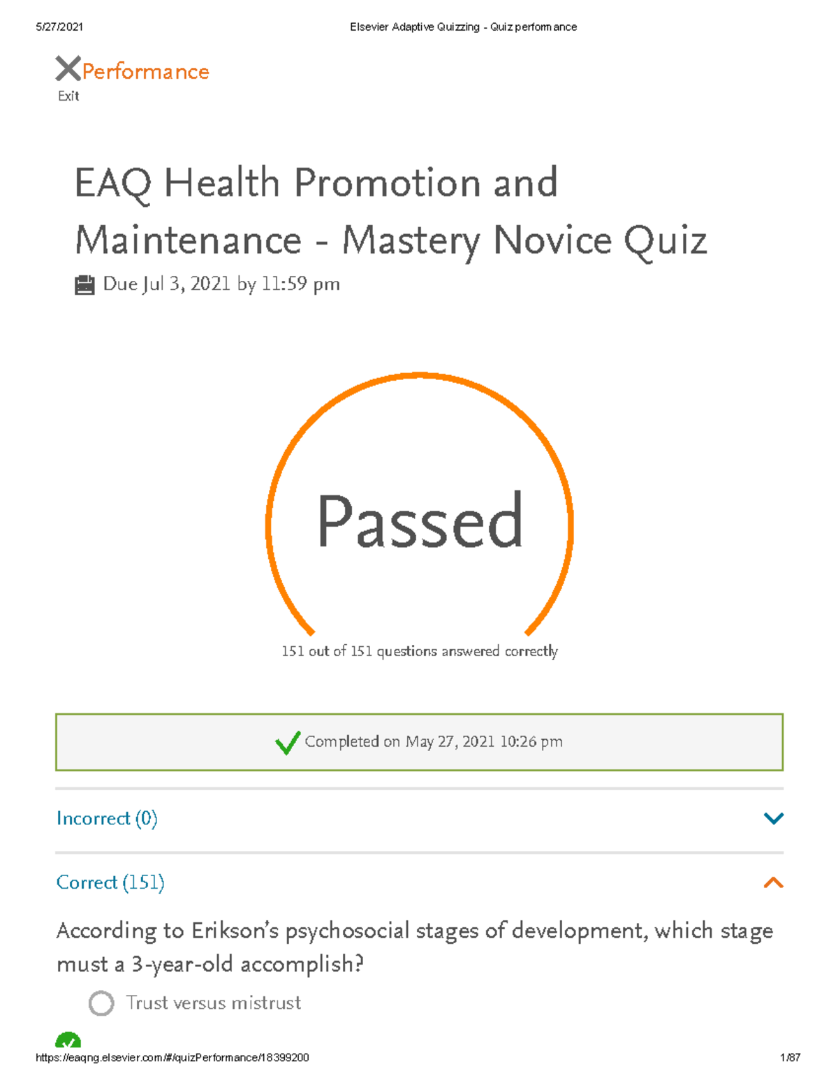 Novice EAQ Health Promotion and Maintenance 151 - ####### Exit ...