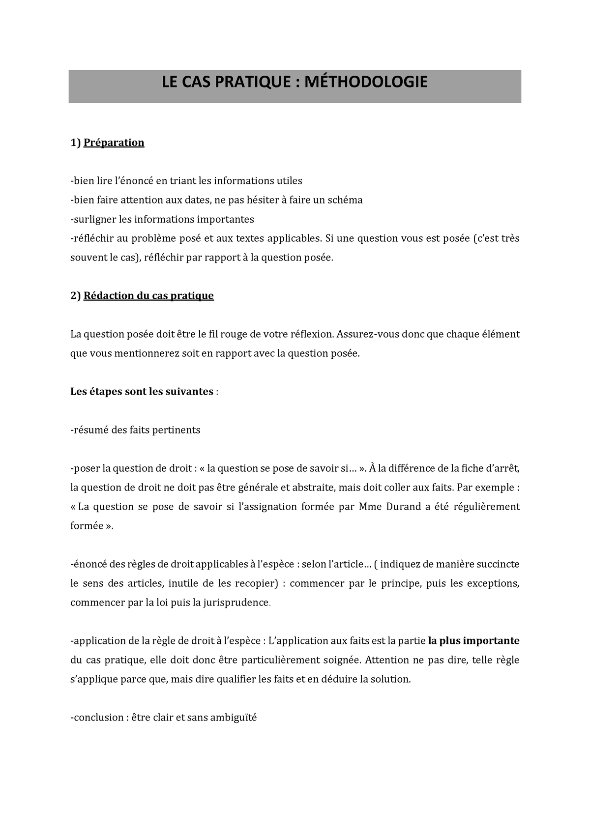 Méthodologie Cas Pratique - LE CAS PRATIQUE : M.. 1) PrÈparation Bien ...