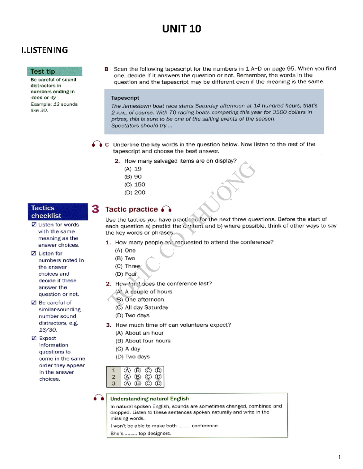 Listening UNIT 10 - fasf - tiếng anh sơ cấp - UNIT 10 I TOEIC CÔ PHƯỢNG ...