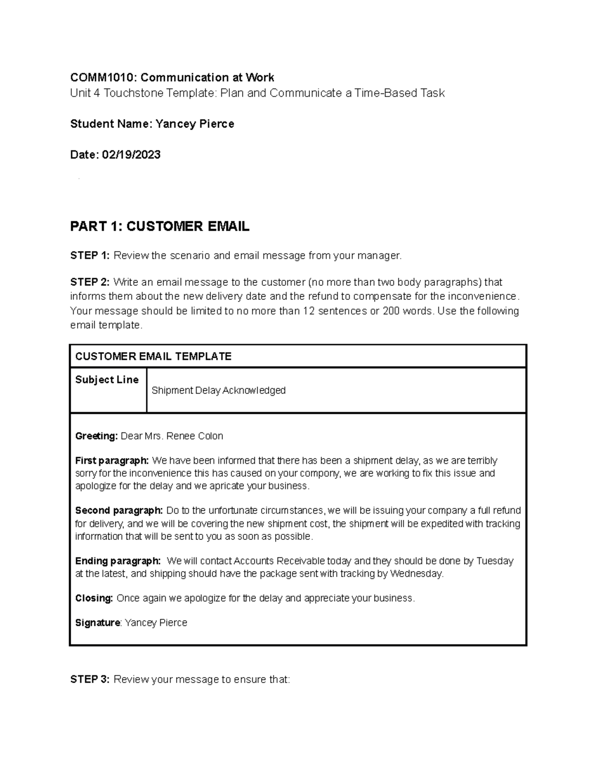 Template for Unit 4 Touchstone - Communication at Work - COMM1010 ...