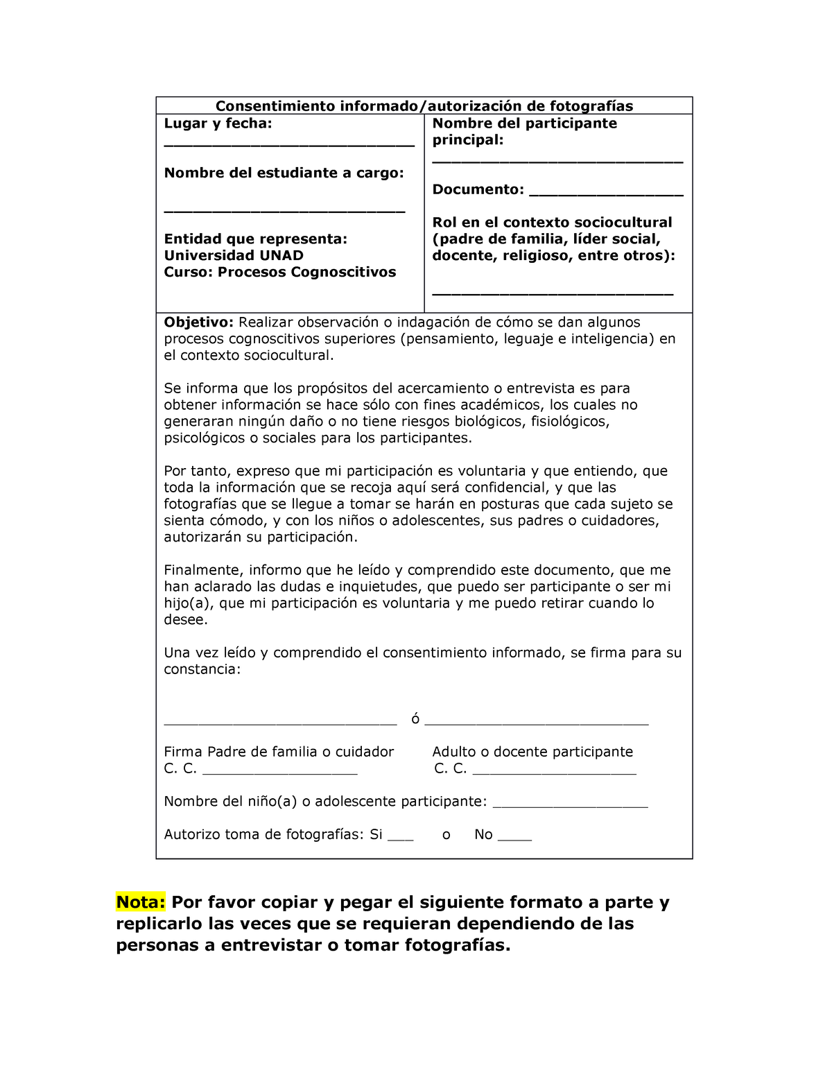 Consentimiento Informado Entrevistas O Fotografías Consentimiento Informadoautorización De 7097