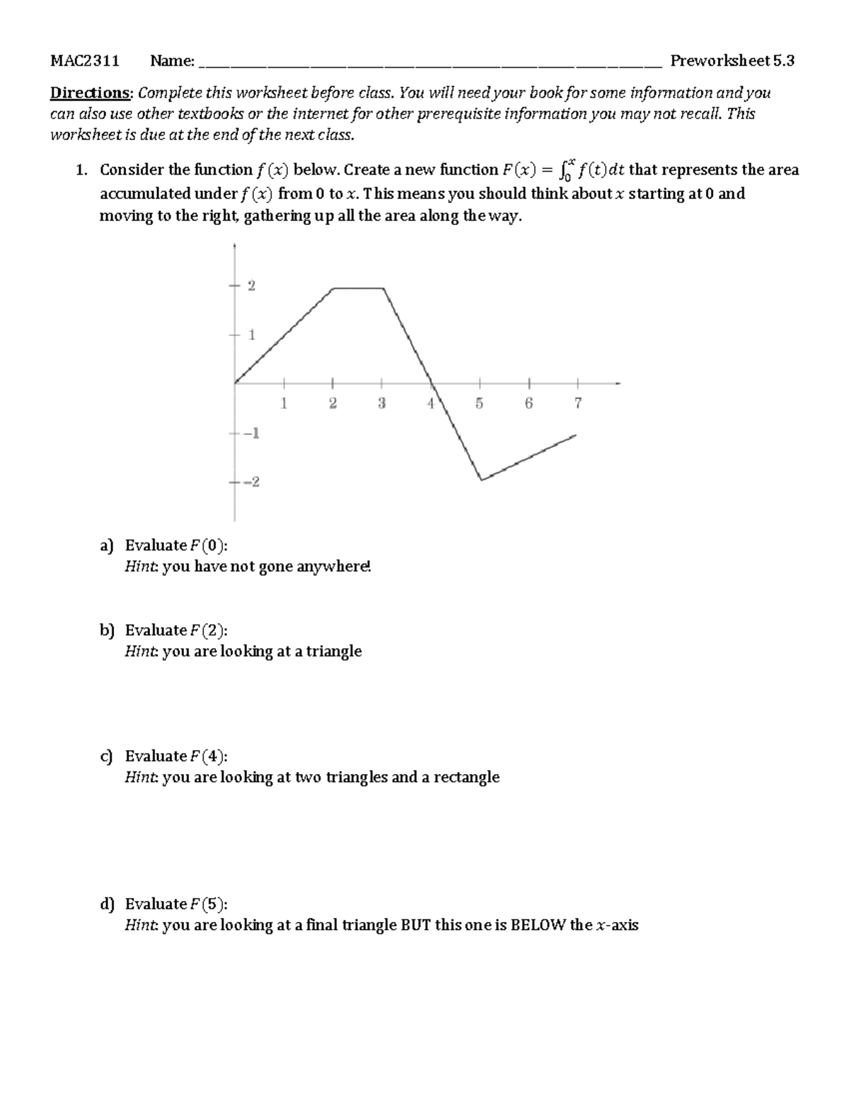 Preworksheet 5.3 - MAC2311 Name: - Studocu