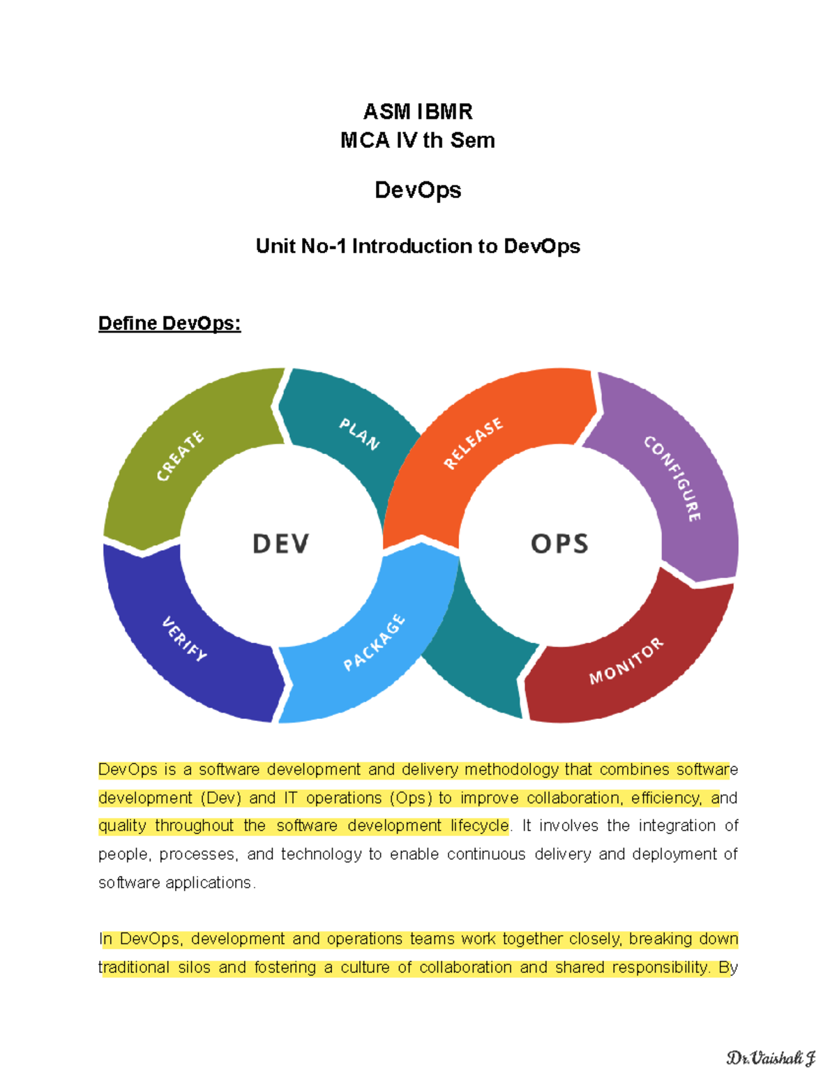 MCA- Dev Ops Unit-1 - ASM IBMR MCA IV th Sem DevOps Unit No-1 ...