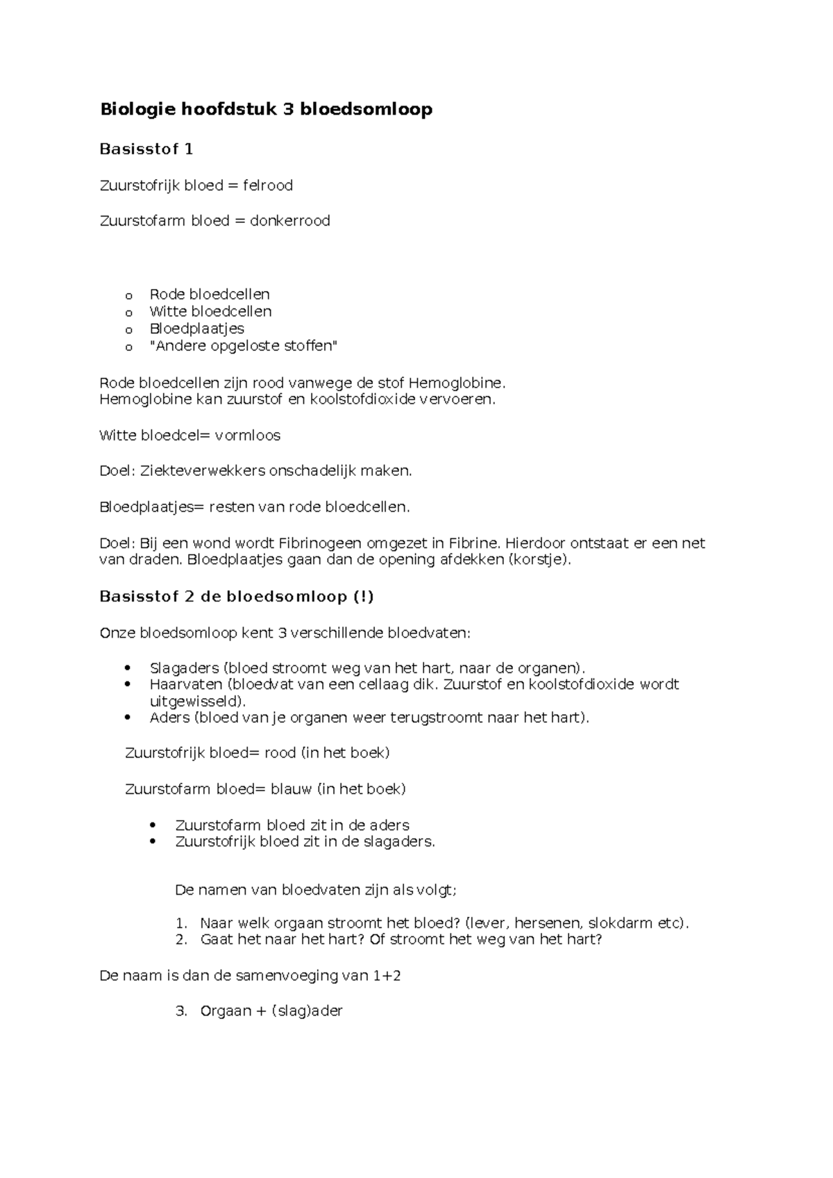 Biologie Hoofdstuk 3 Bloedsomloop - Biologie Hoofdstuk 3 Bloedsomloop ...