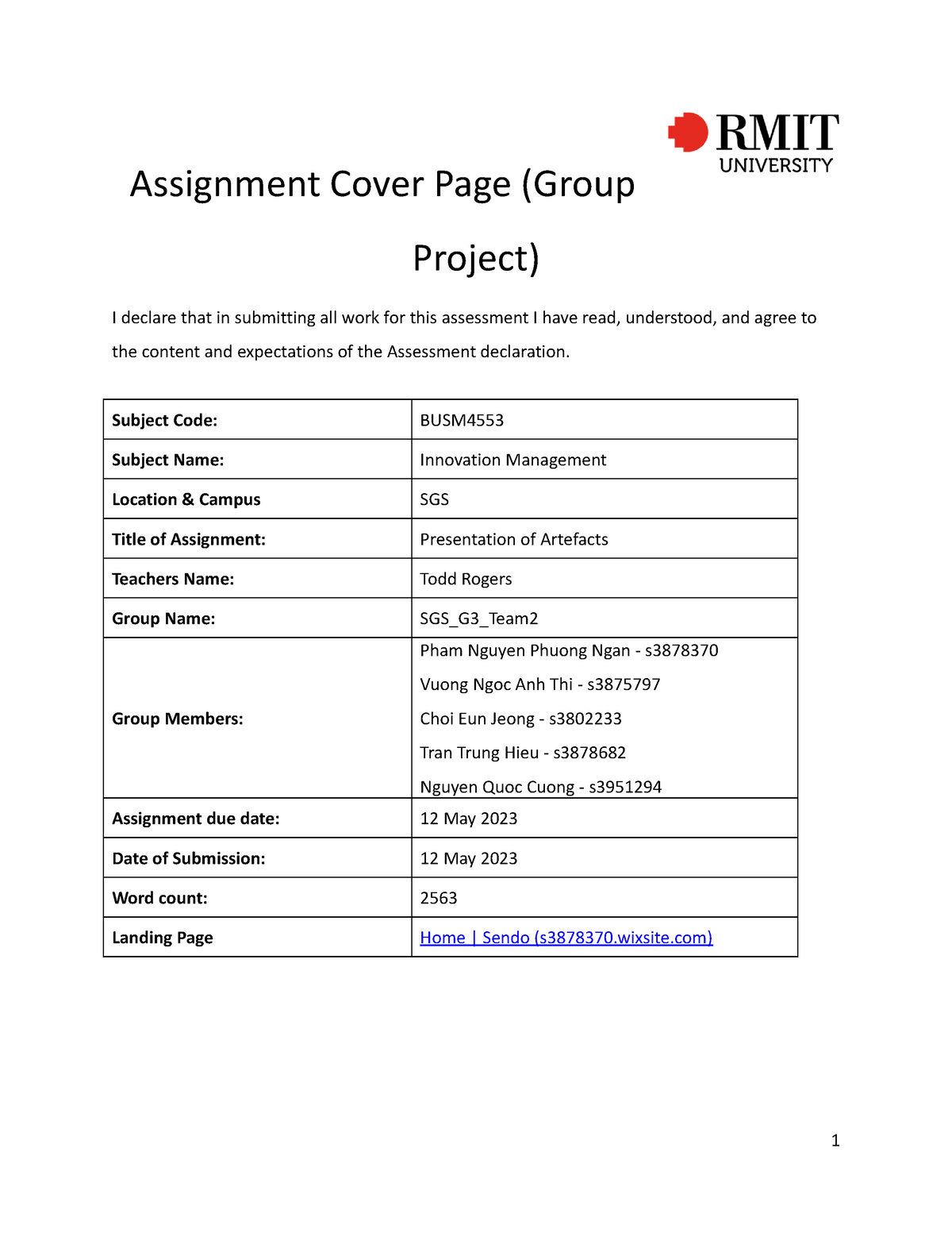 group project assignment example