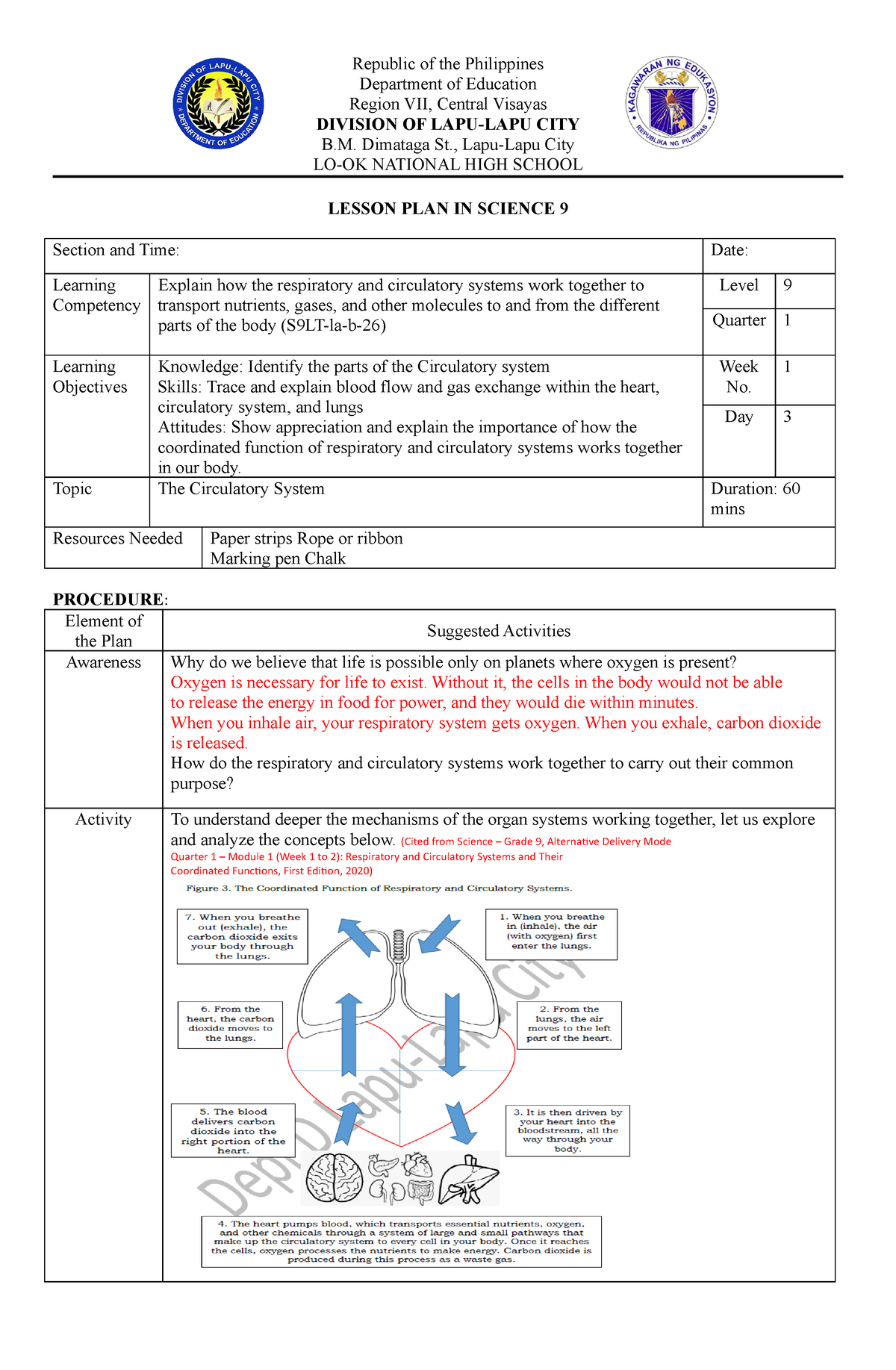 Science 9 Q1 W1 D3   A Detailed Lesson Plan And Activities   Republic