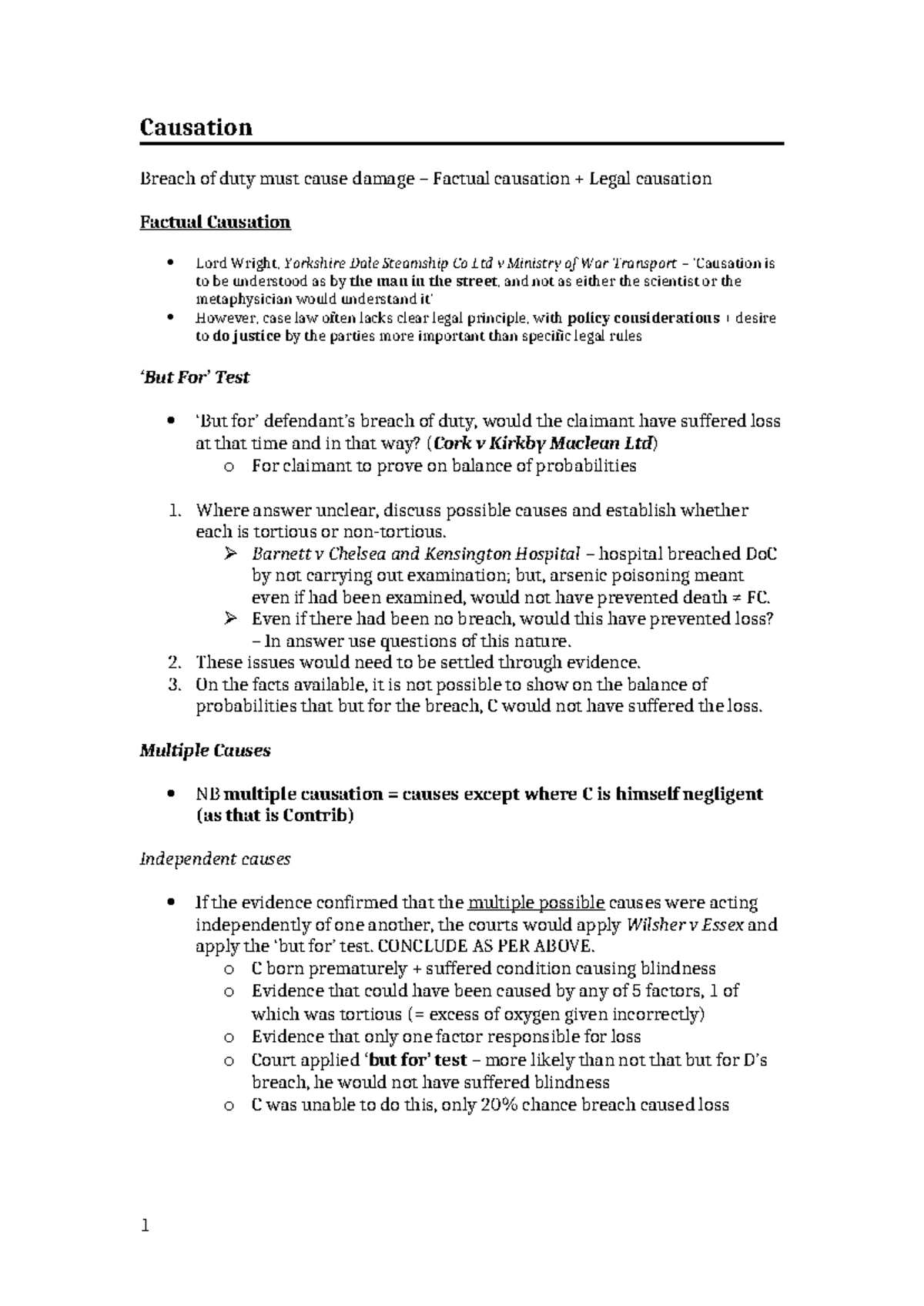 05 Negligence – Causation - Causation Breach of duty must cause damage ...
