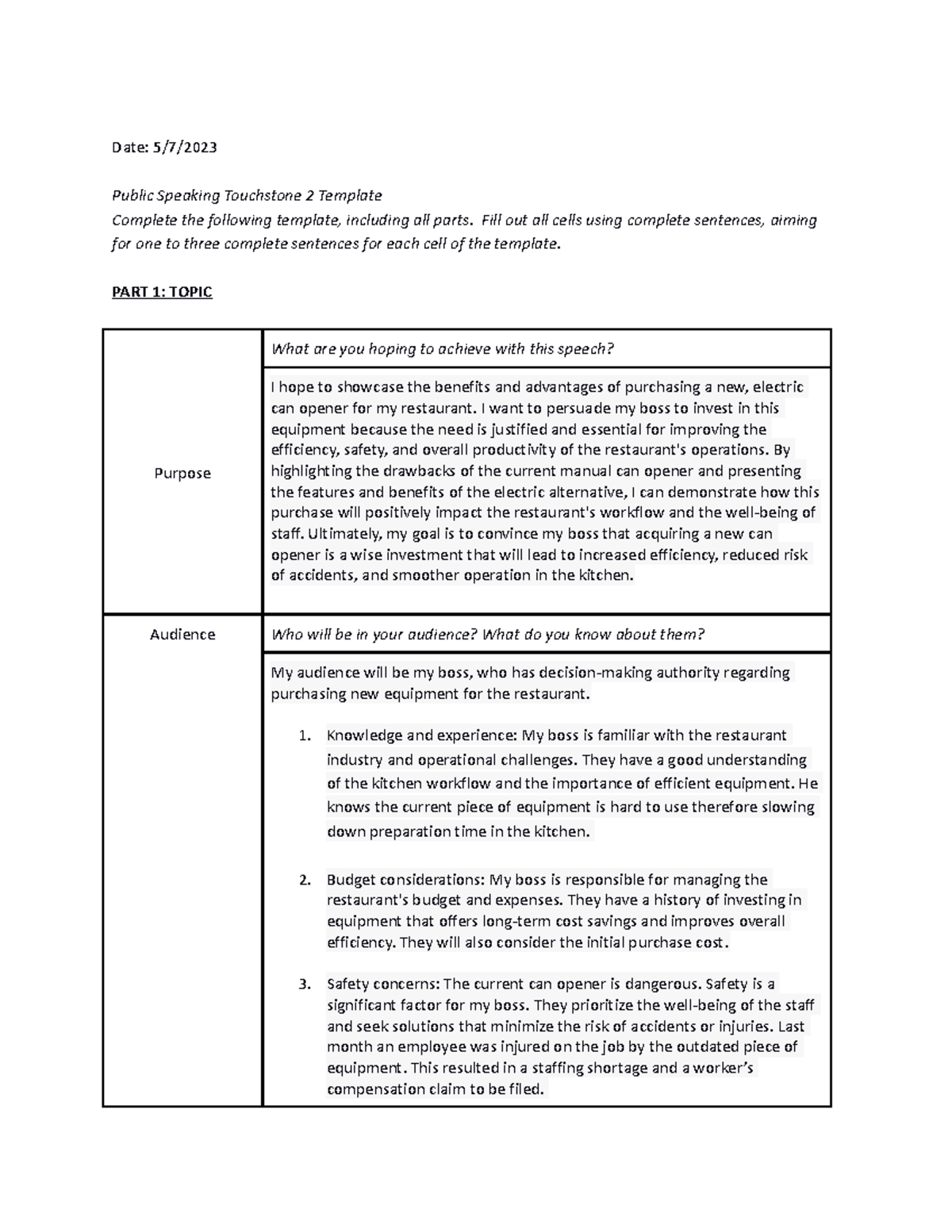 Touchstone 2 Public Speaking - Date: 5/7/ Public Speaking Touchstone 2 ...