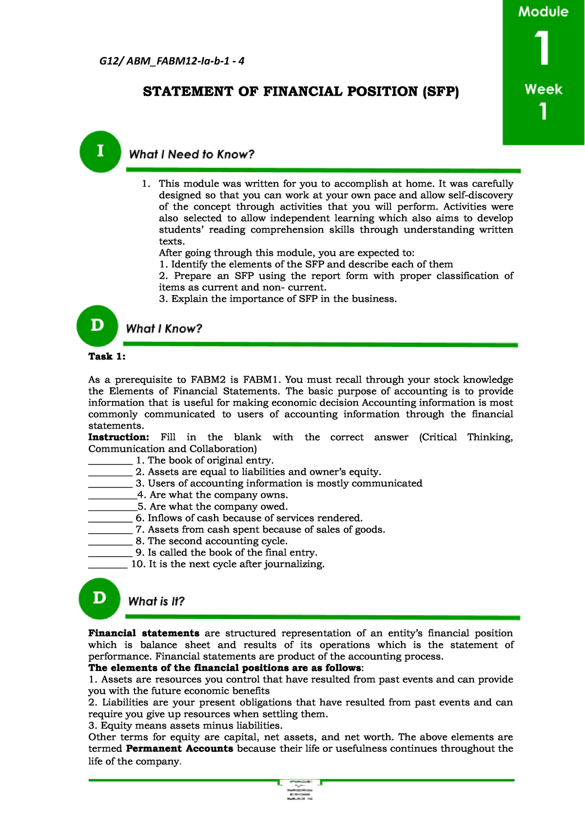 FABM-2-module (statement Financial Position) - G12/ ABM_FABM12-Ia-b-1 ...