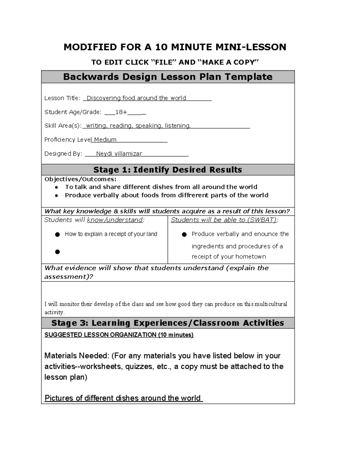Tesol 101 document 10min Lesson Plan (2) - MODIFIED FOR A 10 MINUTE ...