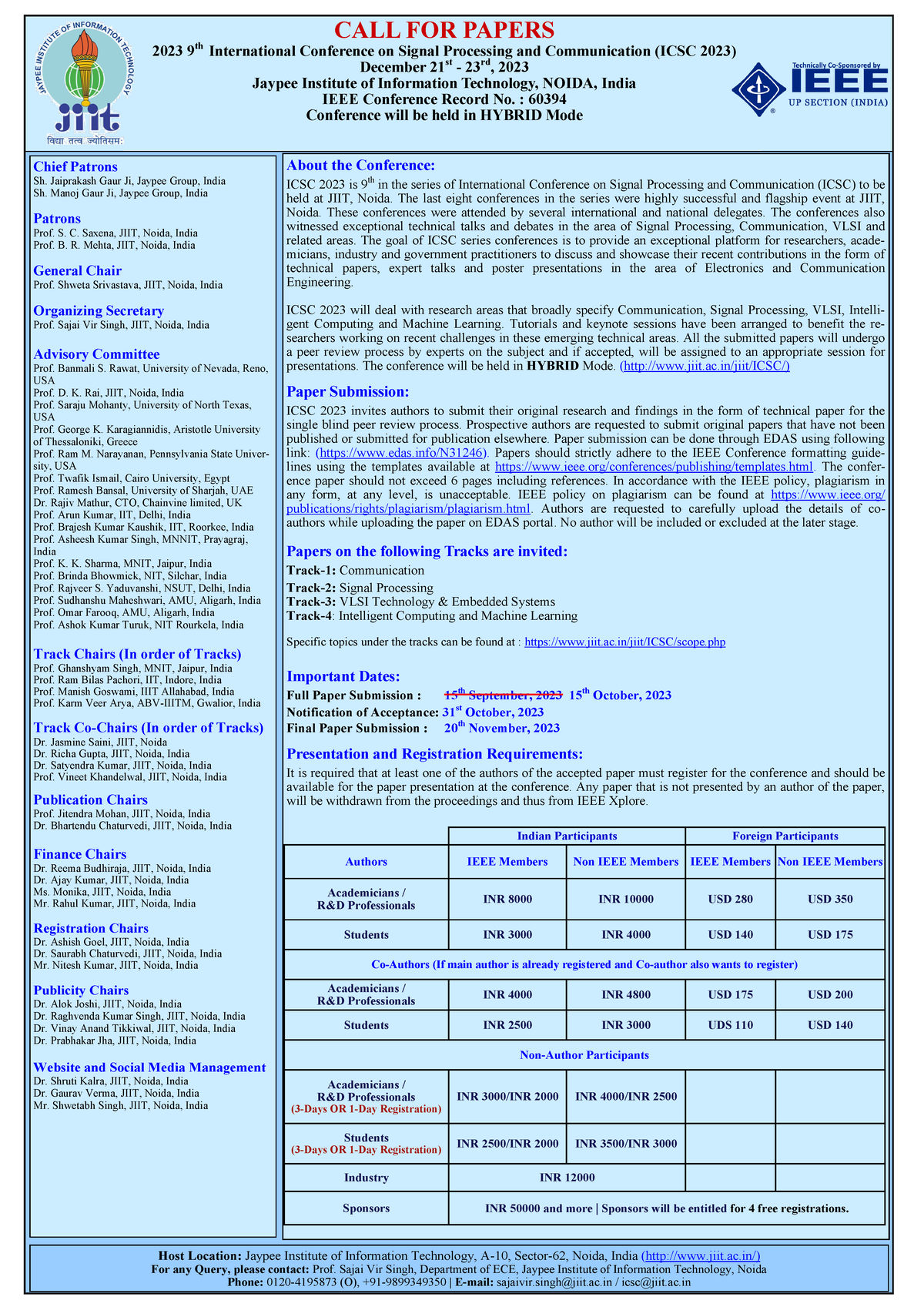 ICSC 2023 Date Extended CALL FOR PAPERS 2023 9 th International