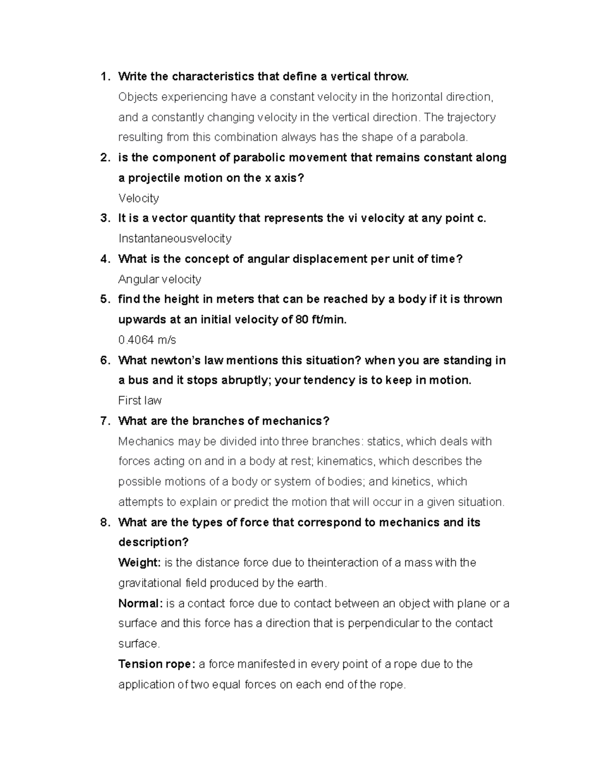 Part 2. Second guide Matter 1. Write the characteristics that