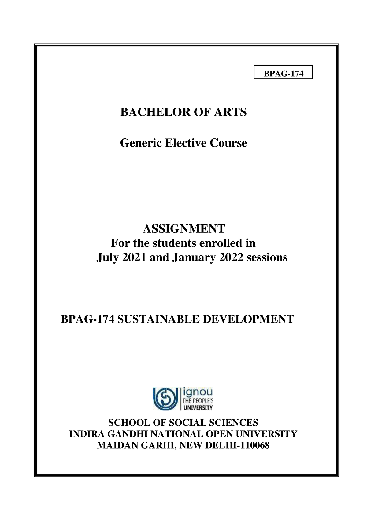 BPAG 174 English Assignment 2021 (1) - BACHELOR OF ARTS Generic ...