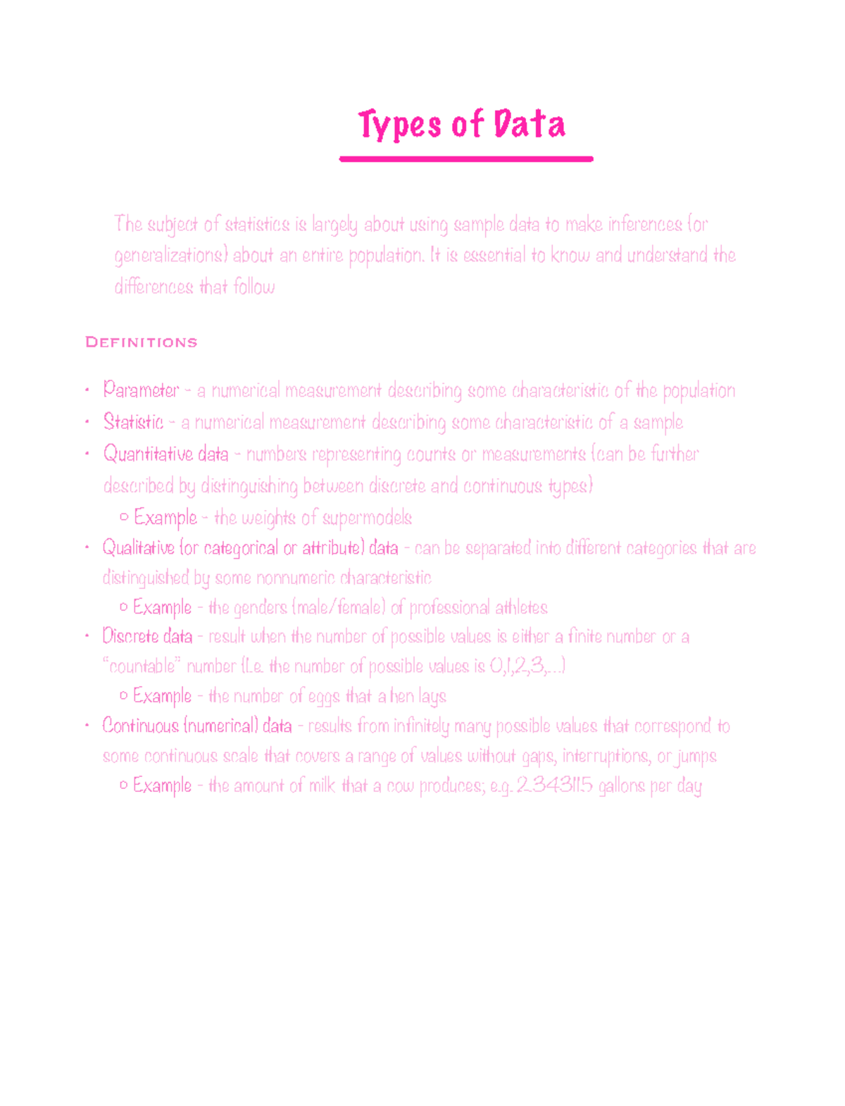 Statistics Types of Data - The subject of statistics is largely about ...