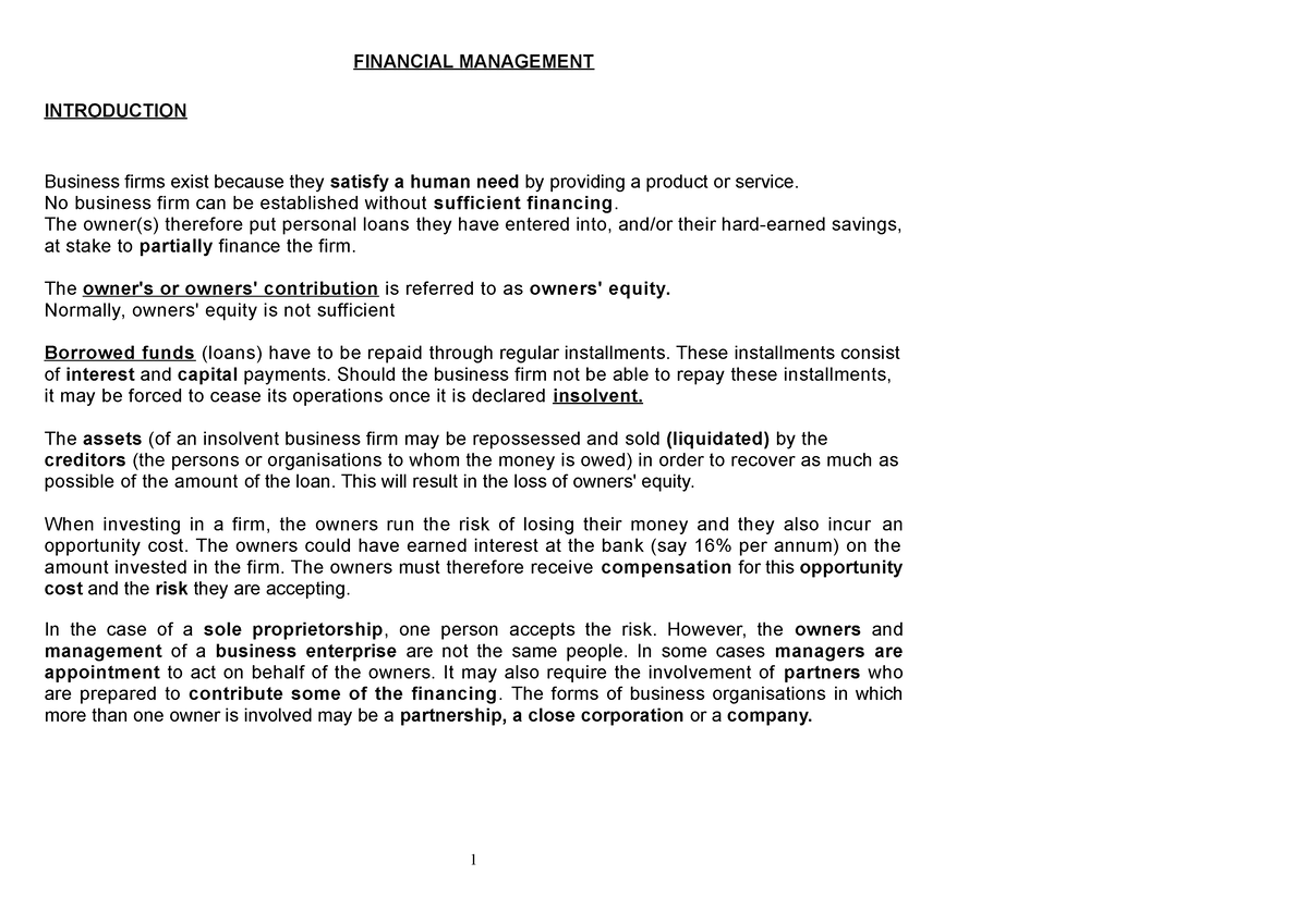 financial management in business essay