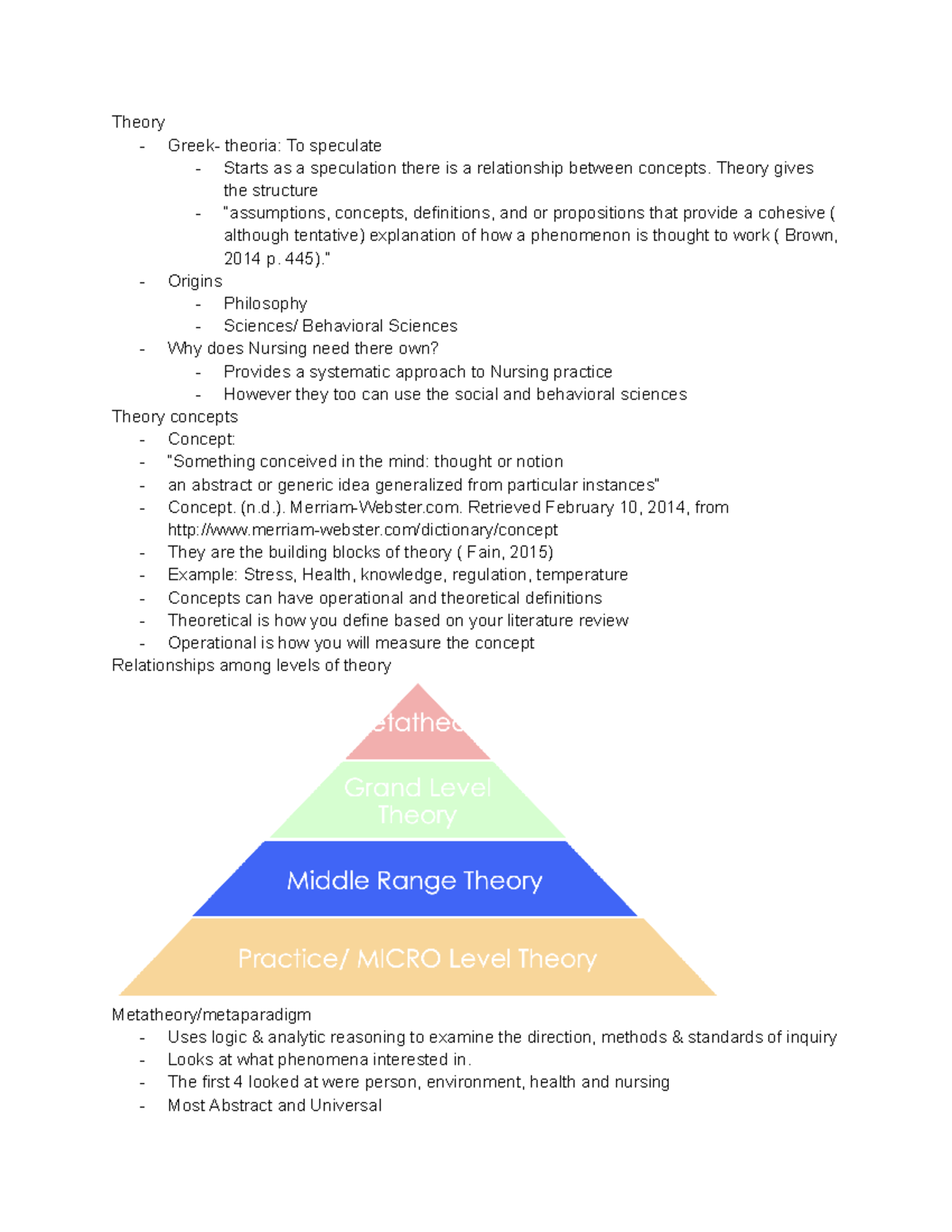 3310 Theory Theory Greek theoria To speculate Starts as a