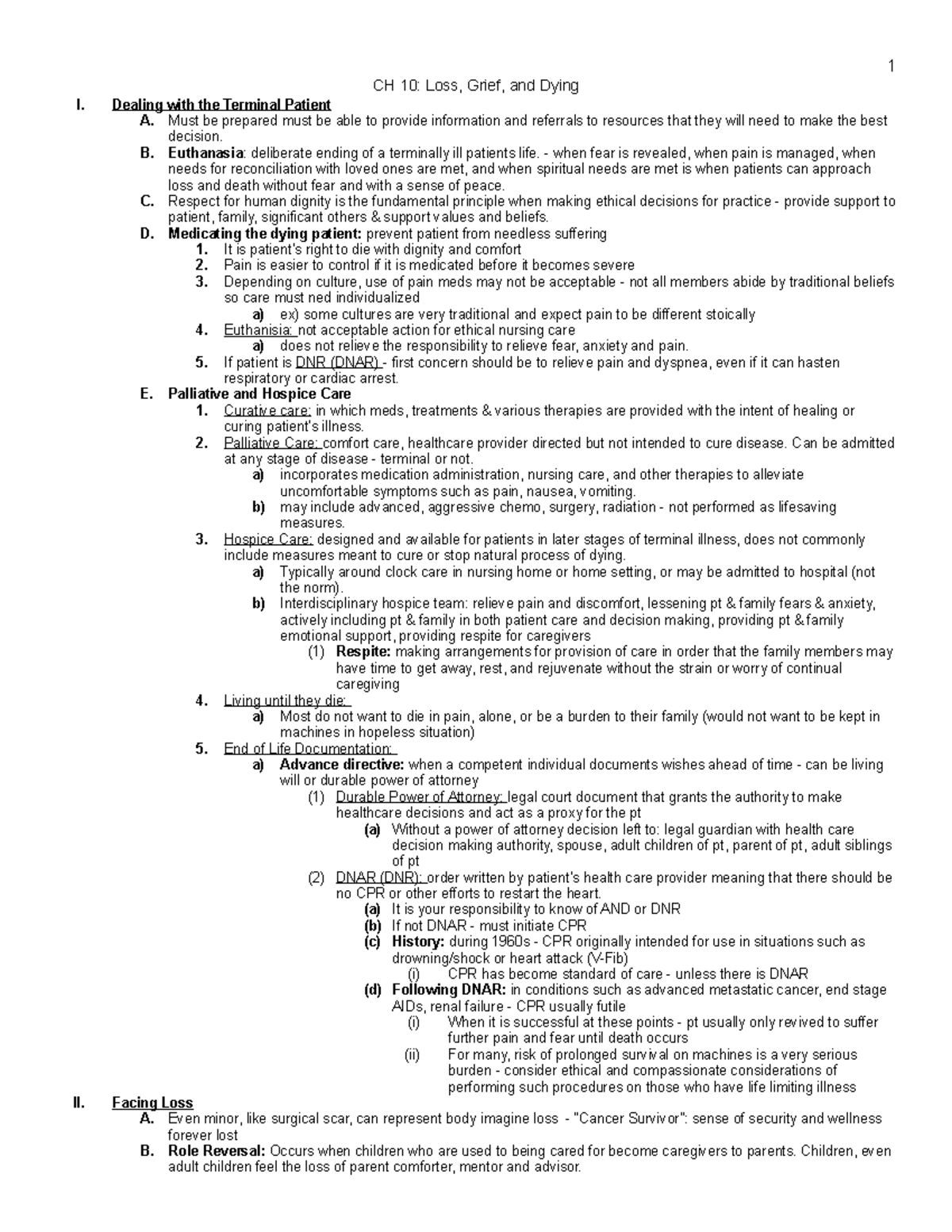 CH 10 - Fundamentals of Nursing Care: Loss, Grief, Dying - CH 10: Loss ...