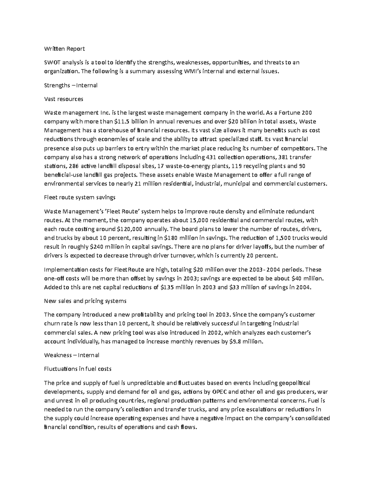 WrittenReport accounting scandal of waste management Written