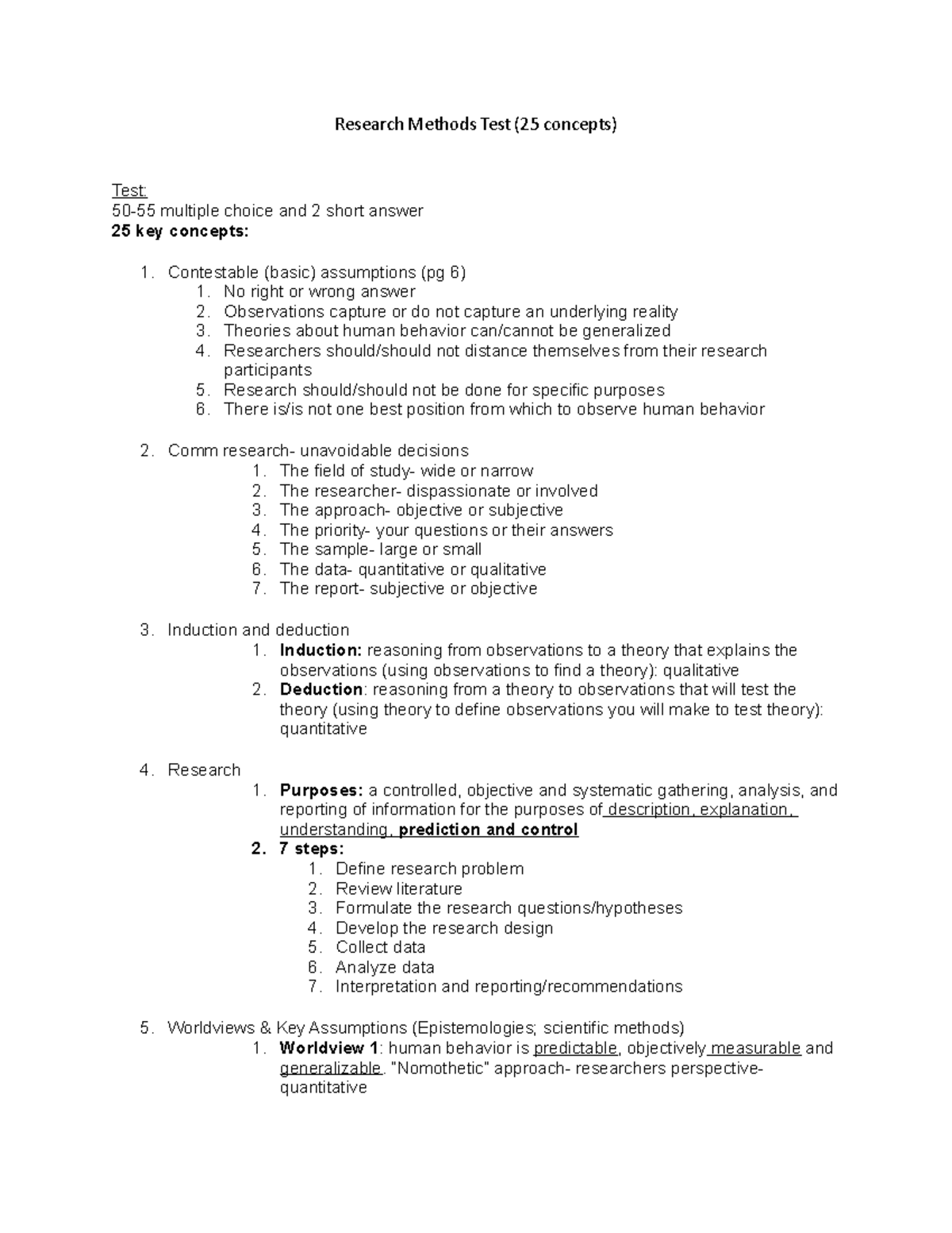 Research Methods Test 1 - “Nomothetic” Approach- Researchers ...