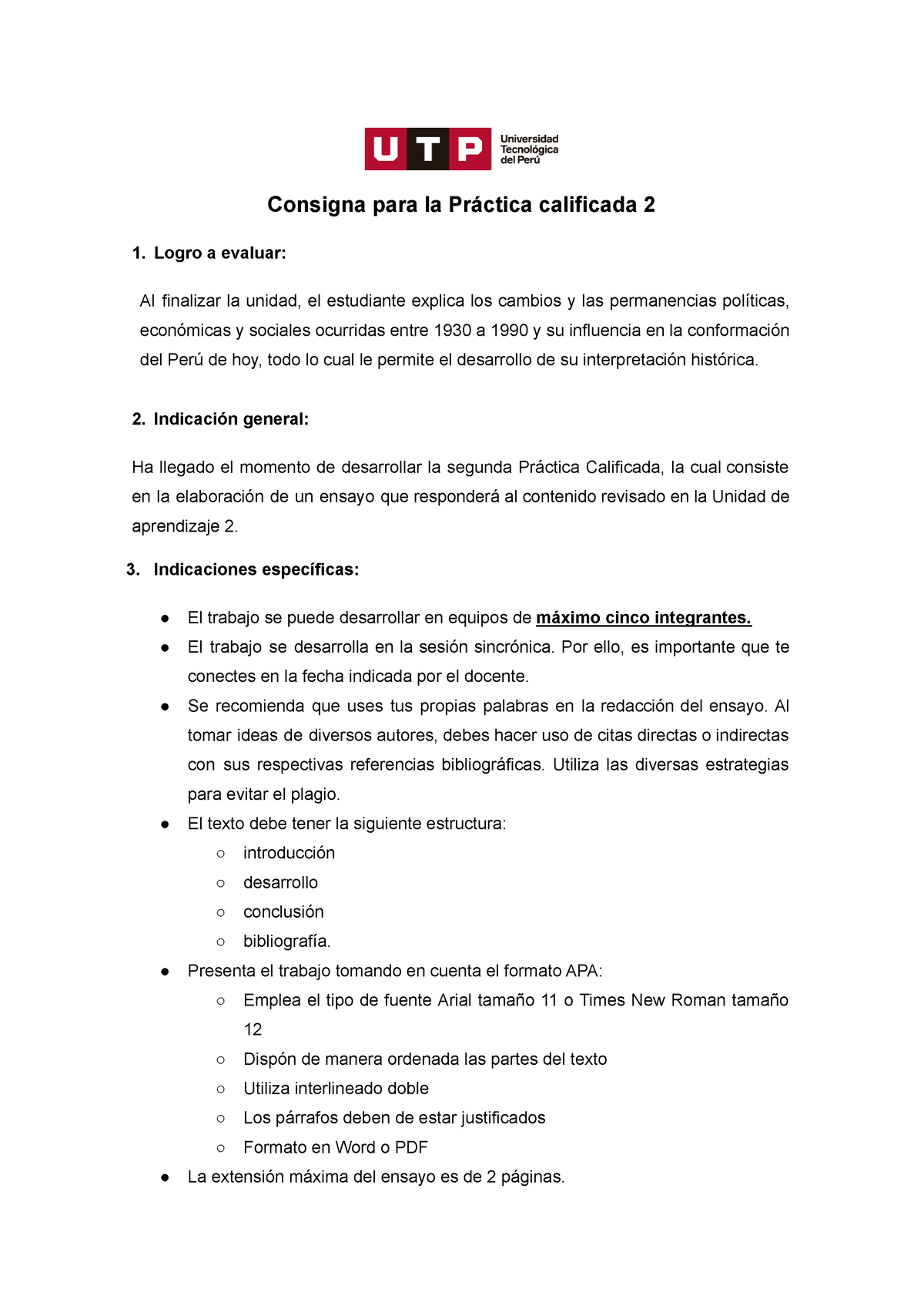 Consigna Para PC2 - Consigna Para La Práctica Calificada 2 Logro A ...