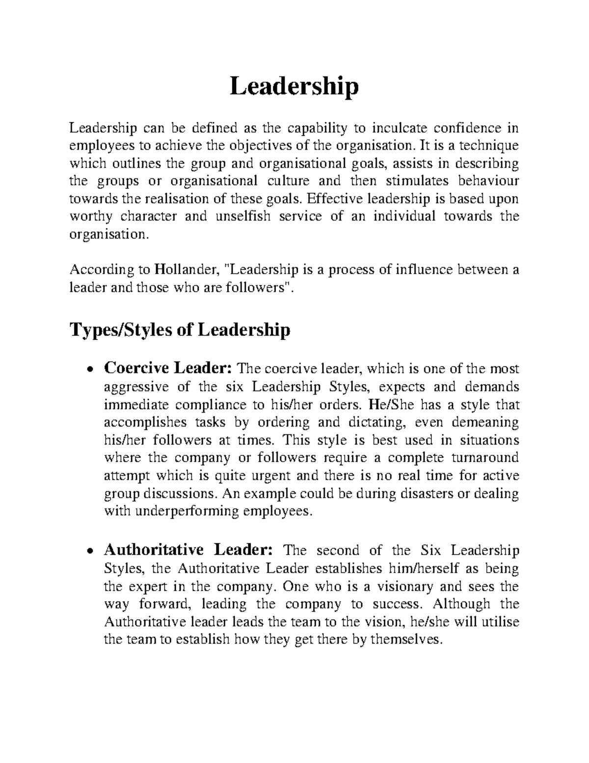 Lifeskill mod 5 - Leadership - types, traits, levels of leadership ...