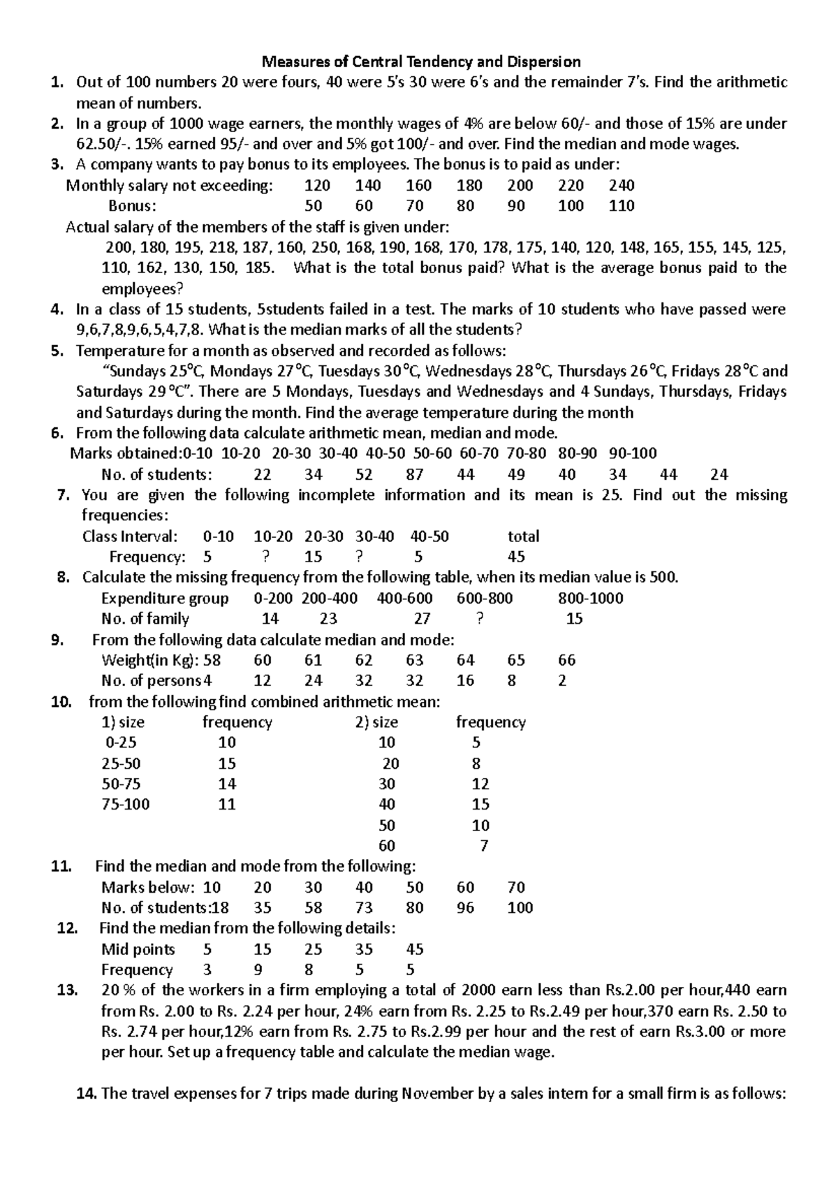 Measures of central tendency and dispersion - Measures of Central ...